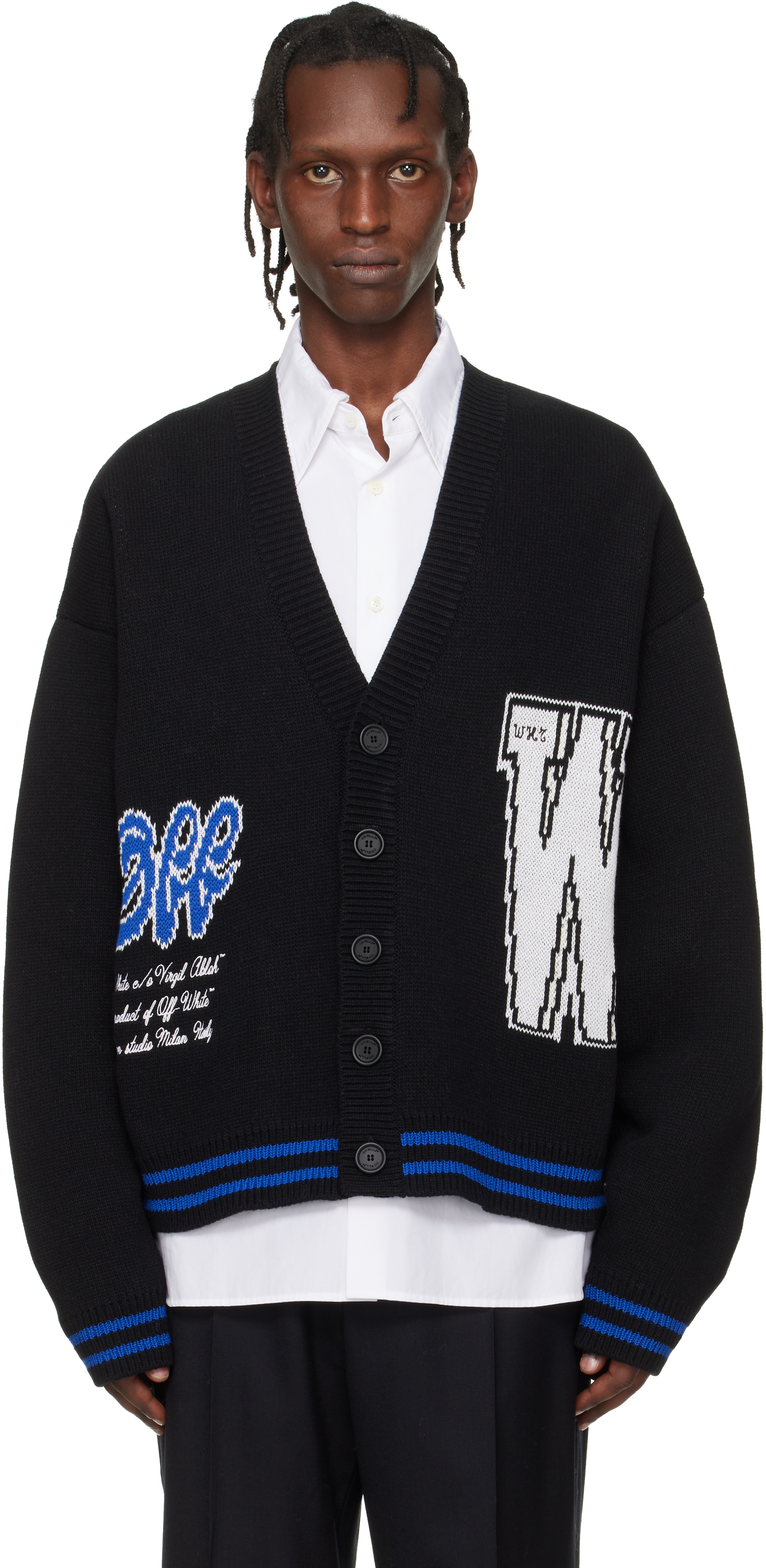Off-Whiteのブラック '00' Glide Diagonal Varsity ニットカーディガン