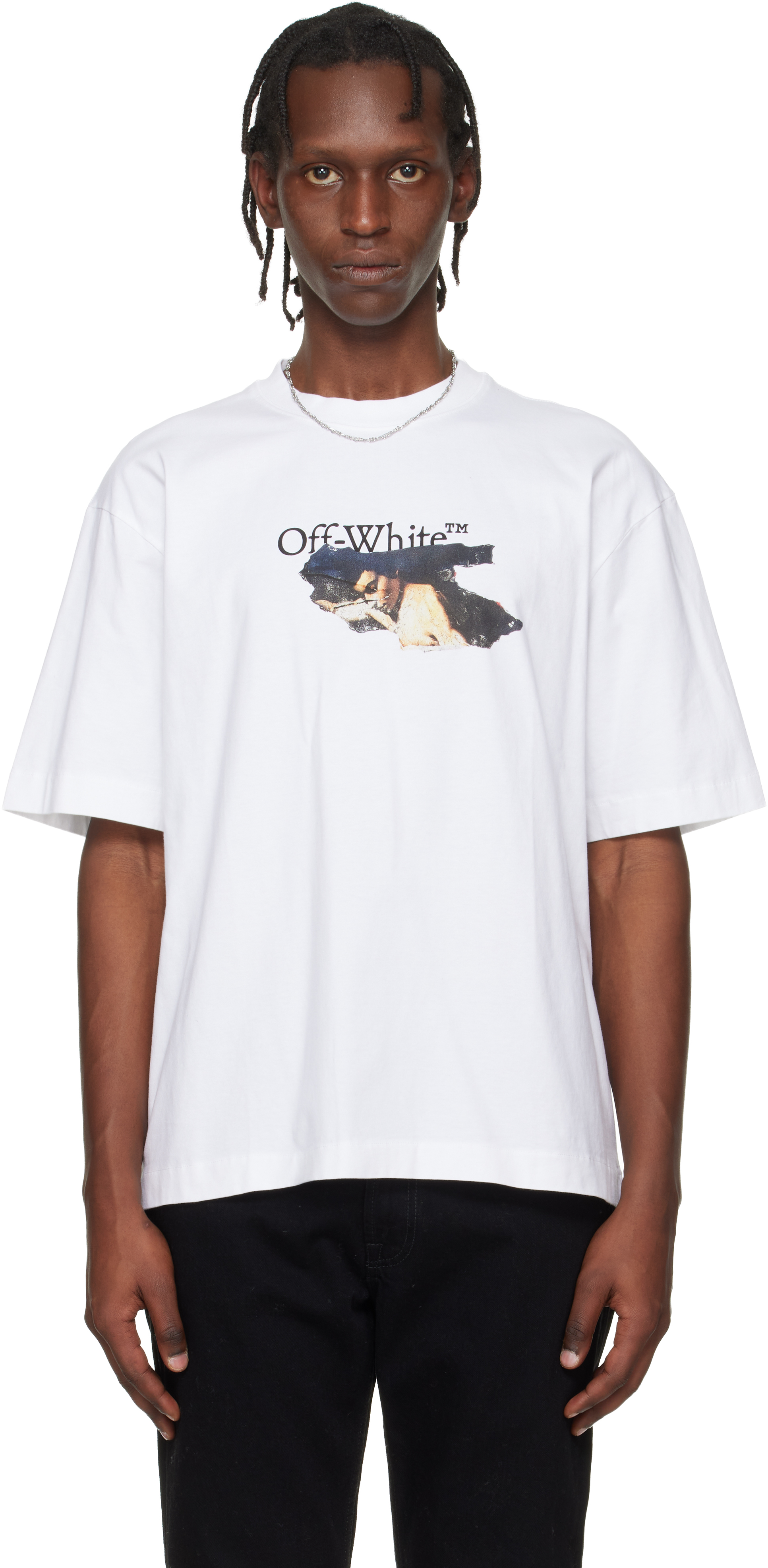 Off-White: ホワイト Paint Arrow Skate Logo Tシャツ | SSENSE 日本