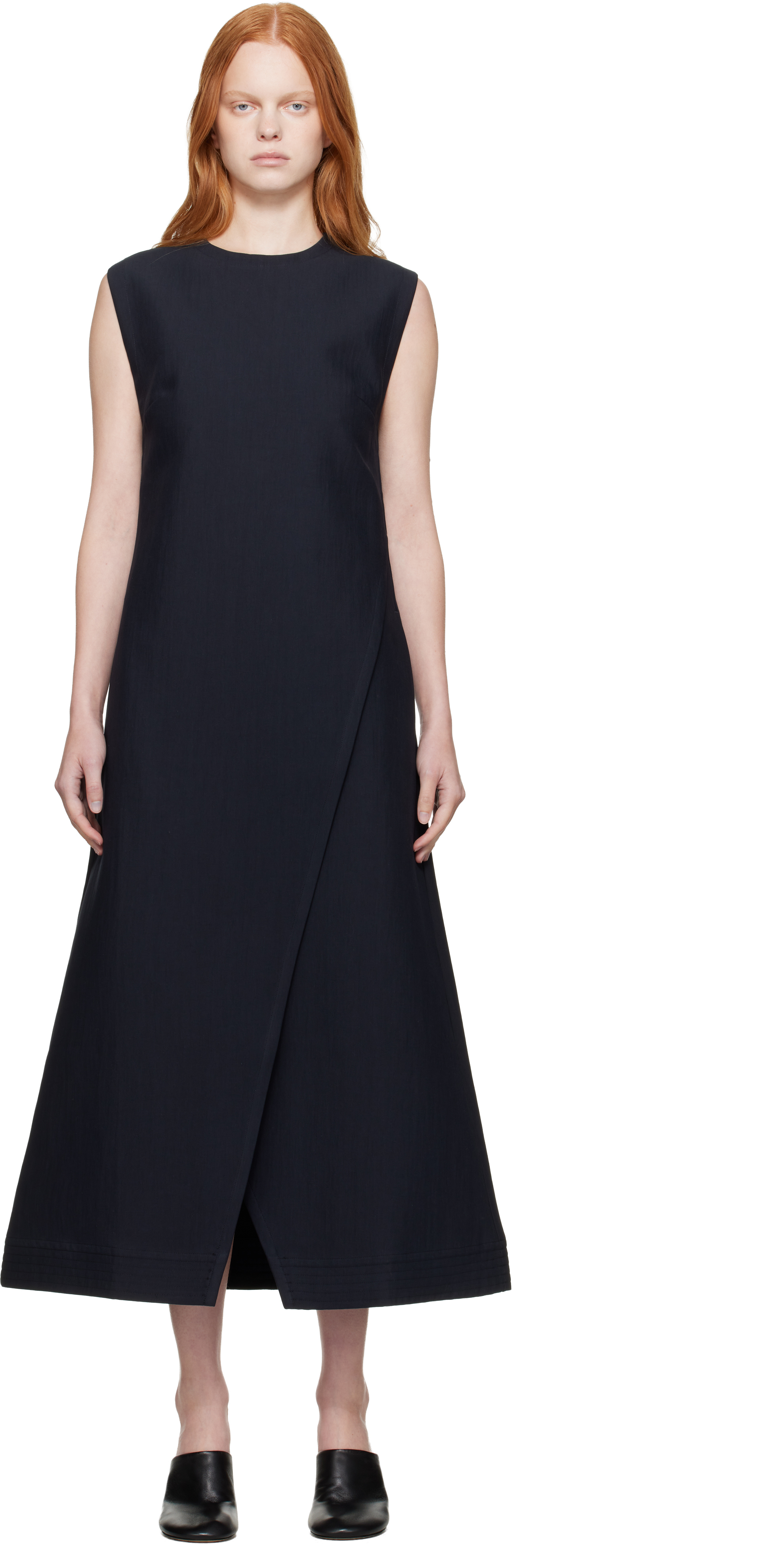 Studio Nicholson Navy Corus Midi Dress In Blue