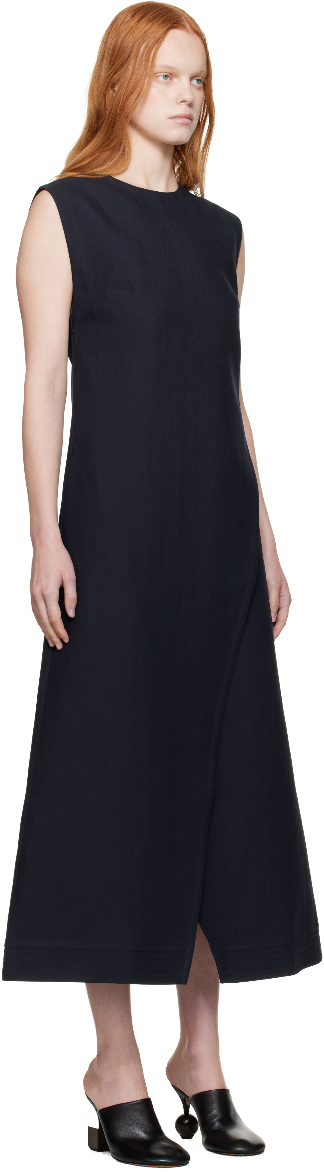 Studio Nicholson Navy Corus Midi Dress In Blue