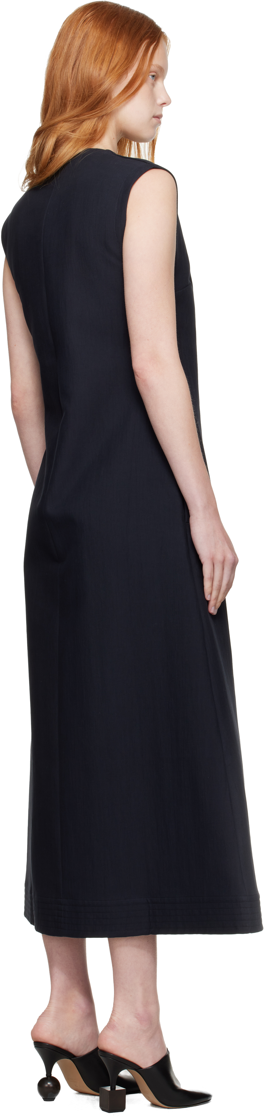 Studio Nicholson Navy Corus Midi Dress In Blue