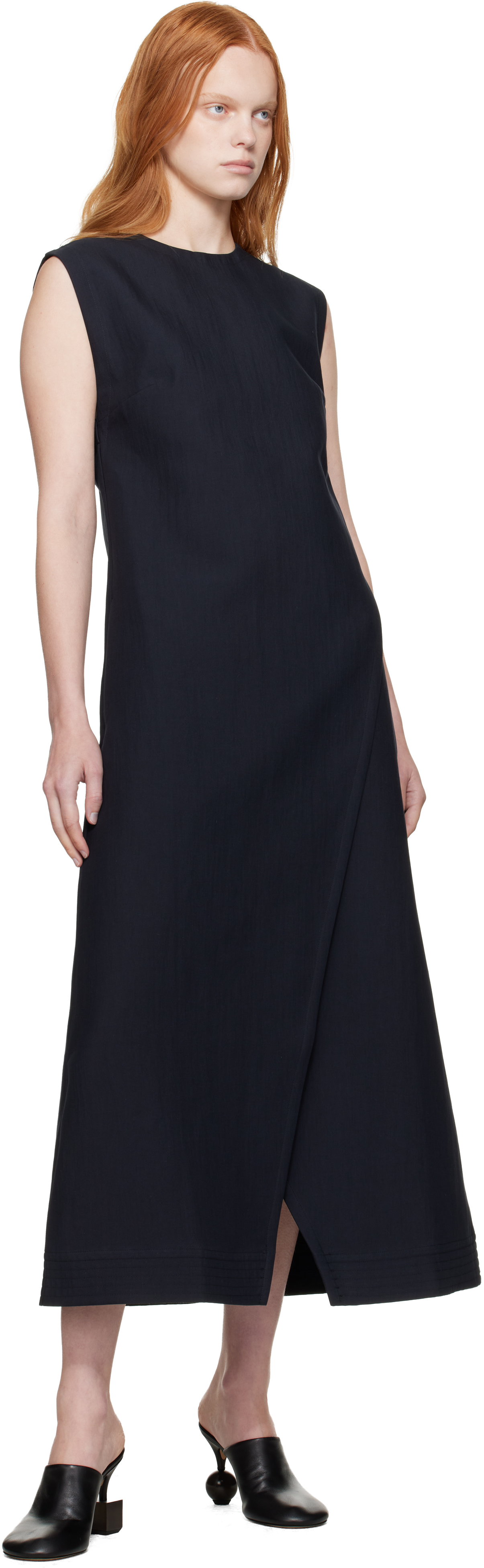 Studio Nicholson Navy Corus Midi Dress In Blue