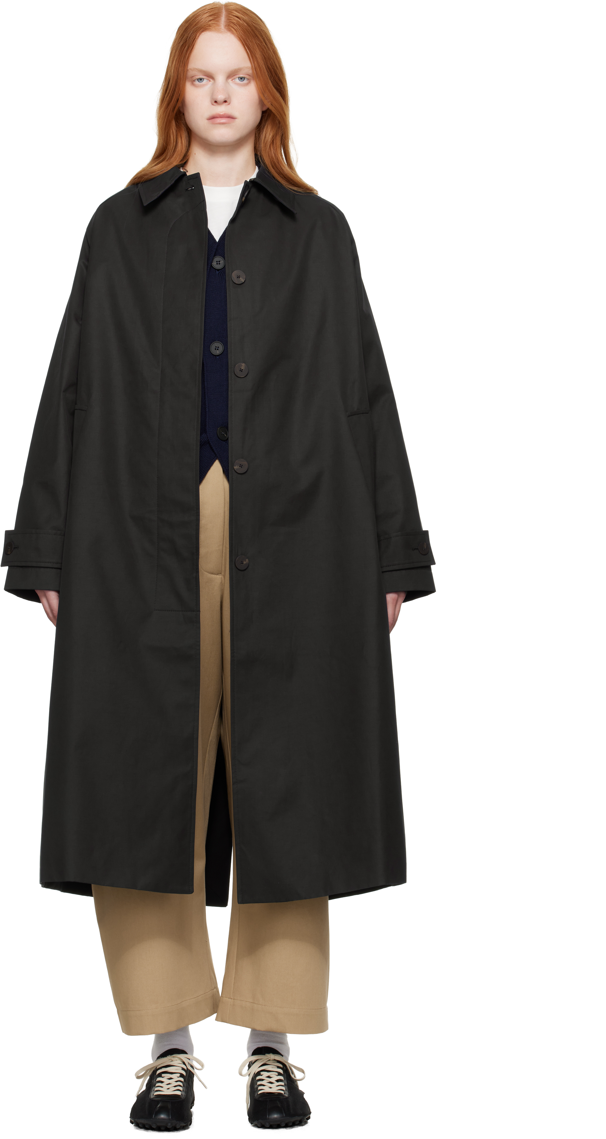 Studio Nicholson Navy Holin Technical Cotton Trench Coat In Blue