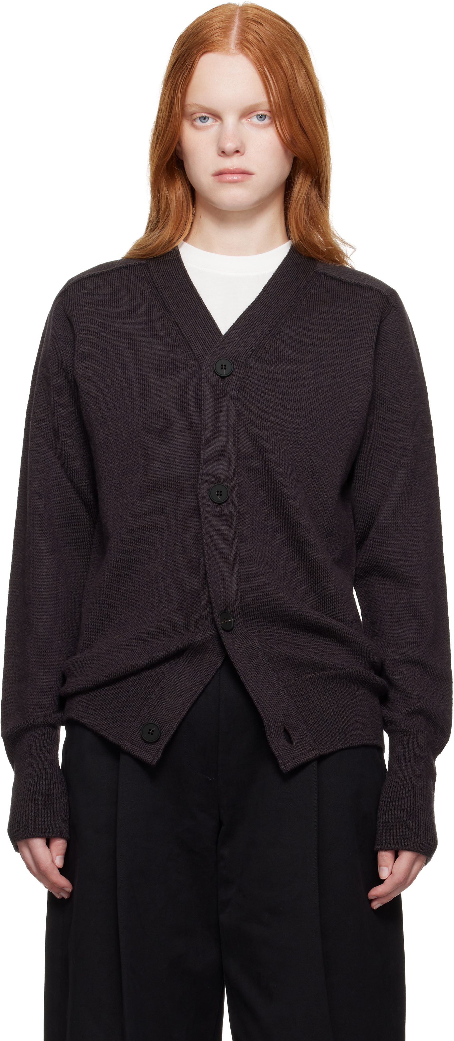Studio Nicholson Brown Conan Cardigan In Brown