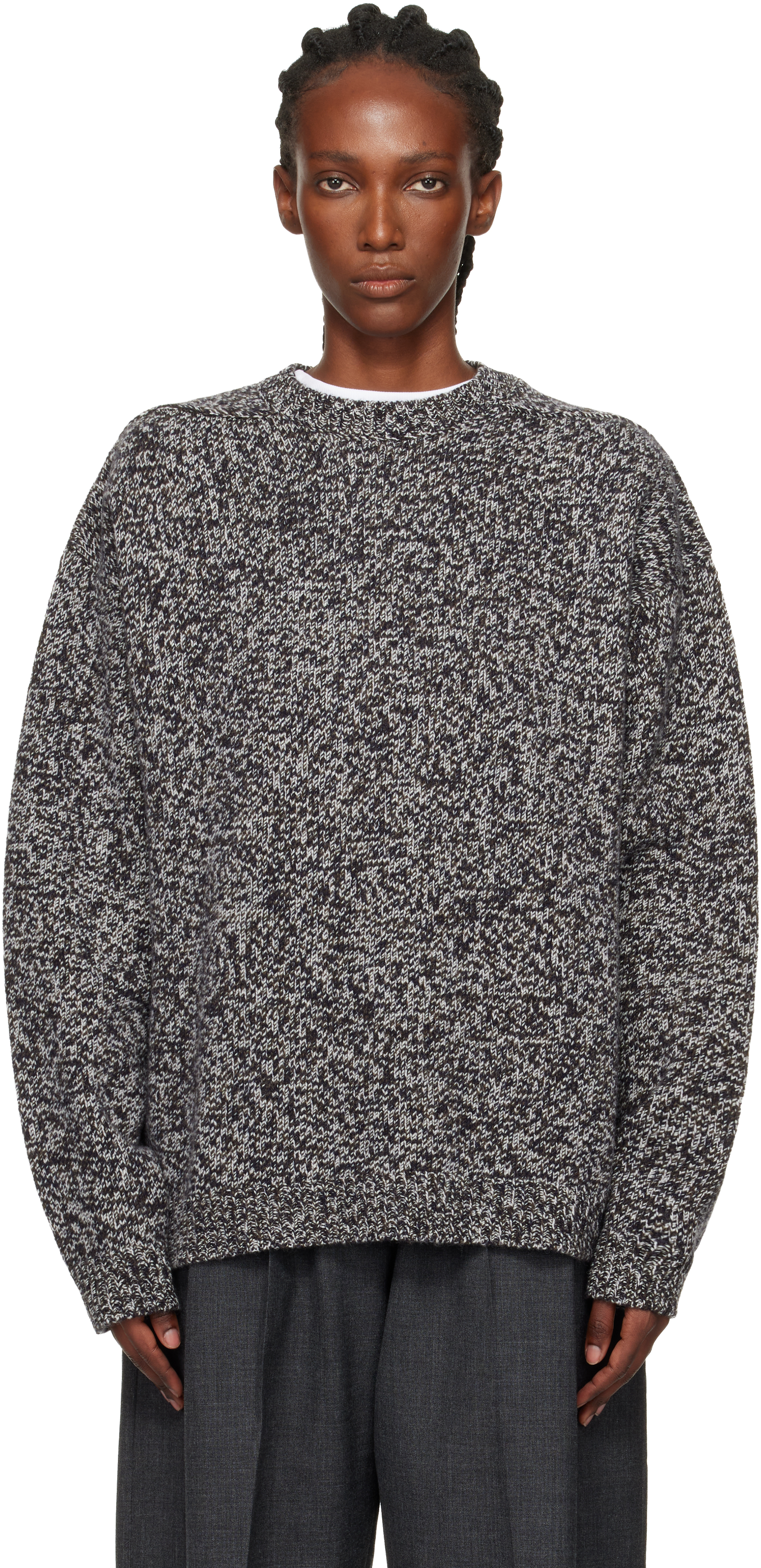 Studio Nicholson Gray Hemyl Knit Sweater In Black