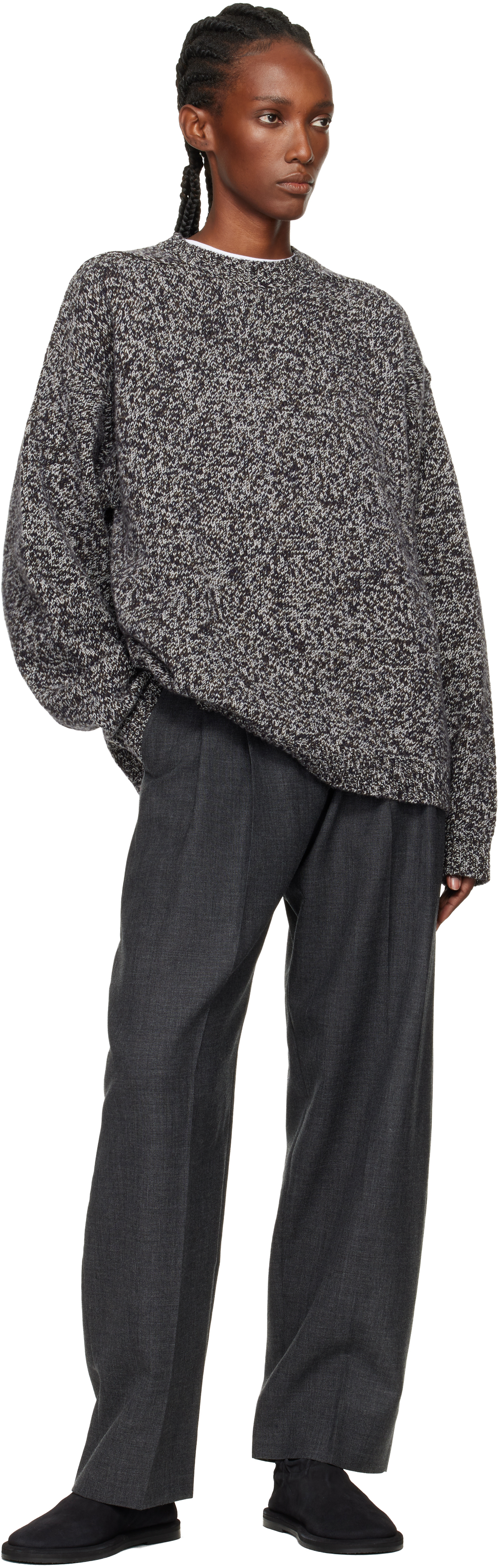 Studio Nicholson Gray Hemyl Knit Sweater In Black