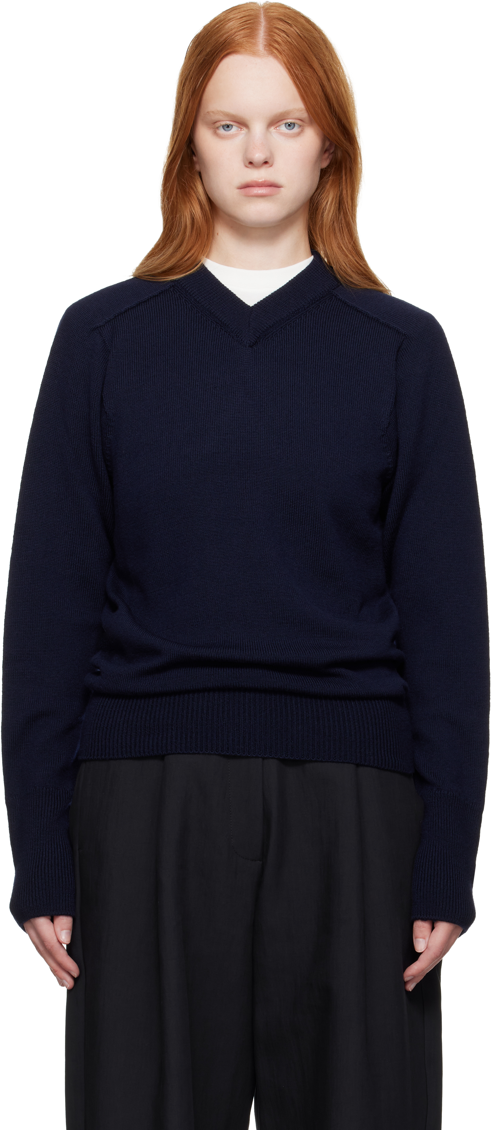 Navy Inverness Sweater by Studio Nicholson on Sale