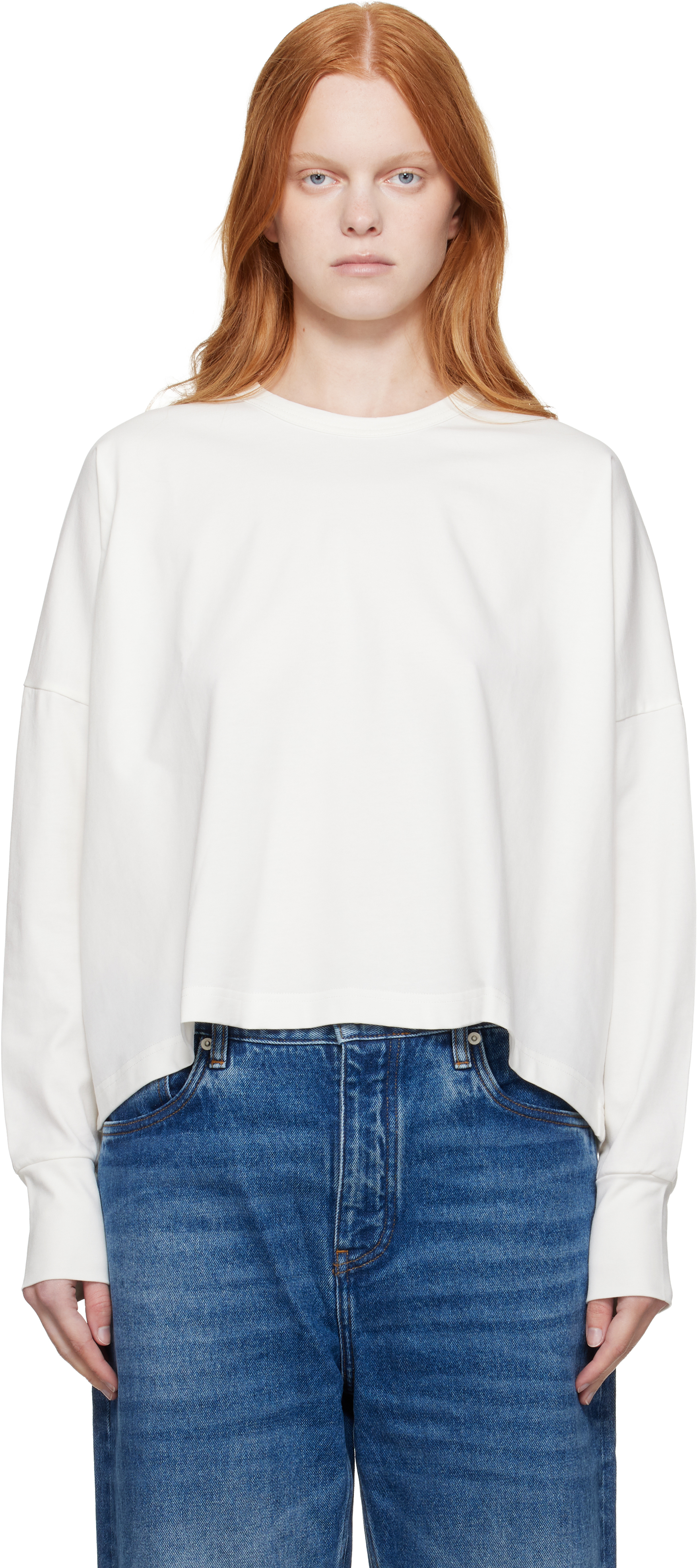 【関税込み】Studio Nicholson ホワイト Loop 長袖Tシャツ Studio Nicholson: ホワイト Loop 長袖Tシャツ | SSENSE 日本