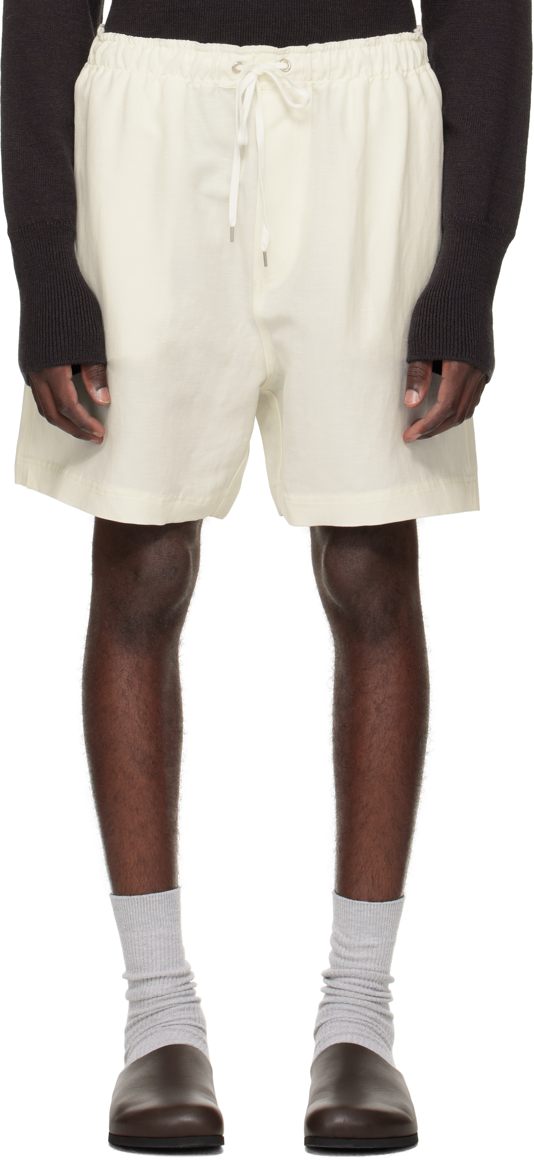 Studio Nicholson Starboard Wide-leg Linen And Wool-blend Drawstring Shorts In Neutral