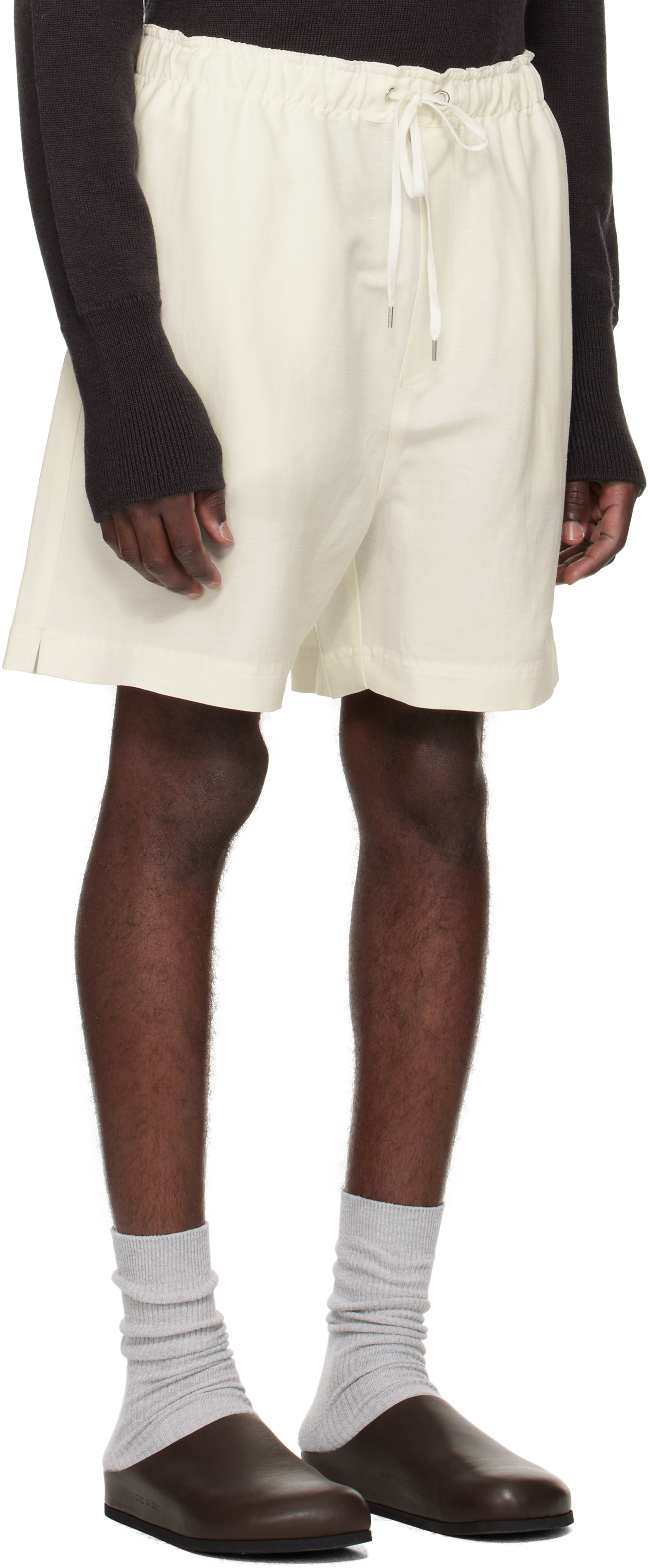 Studio Nicholson Starboard Wide-leg Linen And Wool-blend Drawstring Shorts In Neutral