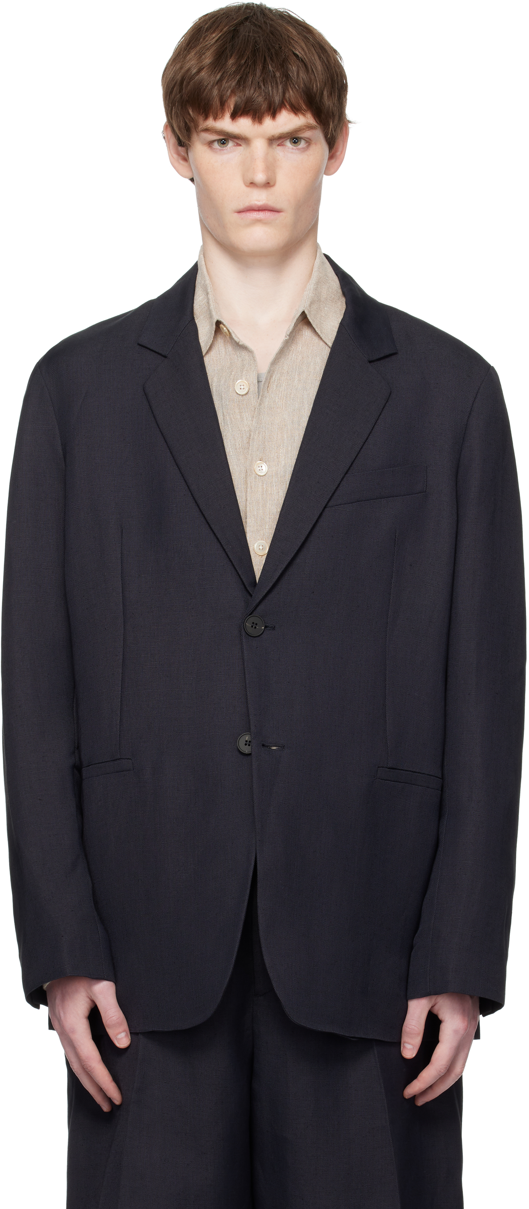 Navy Roversi Linen Blazer