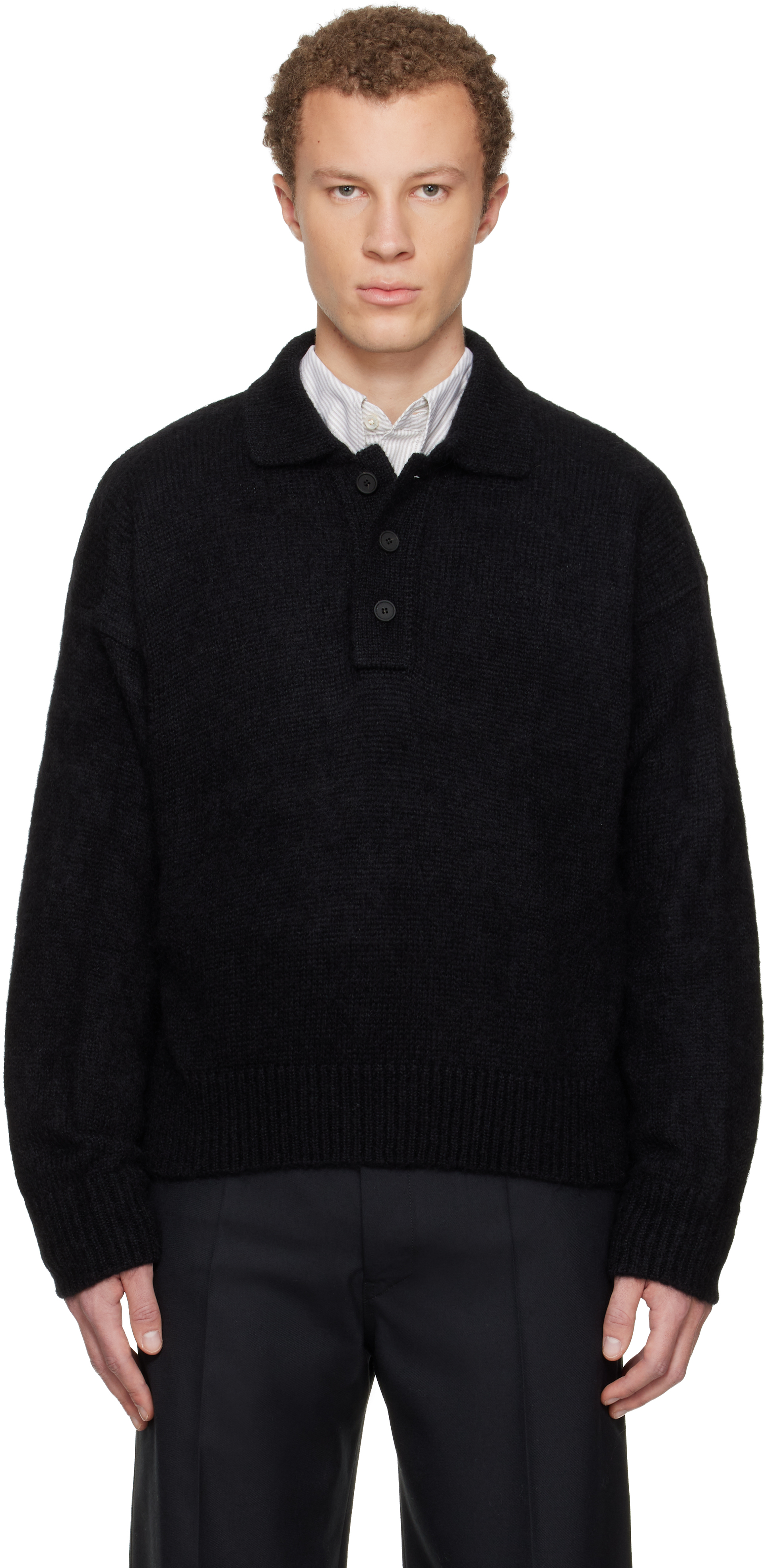 Studio Nicholsonのブラック Dune ニットポロシャツがセール中