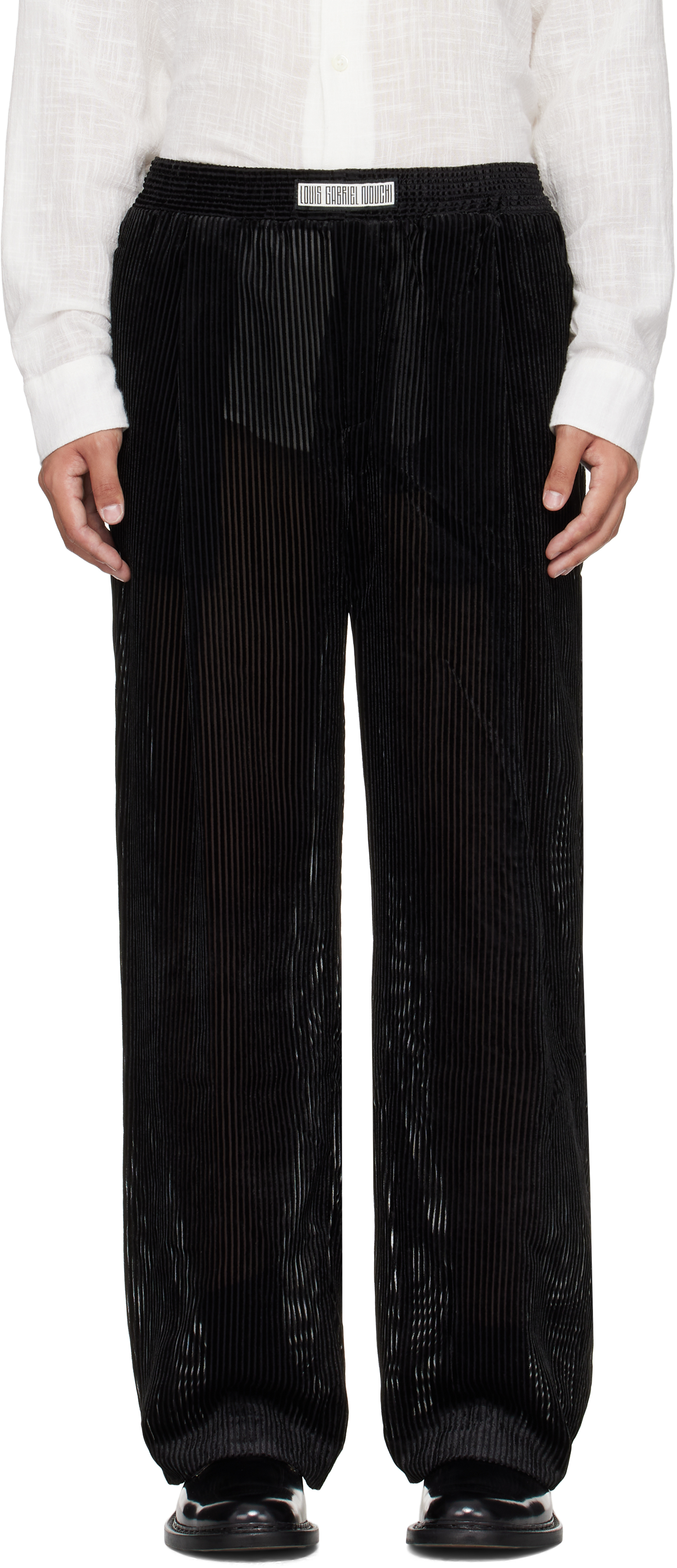 Lgn Louis Gabriel Nouchi Black Devored Stripes Large Pleats Trousers In Black