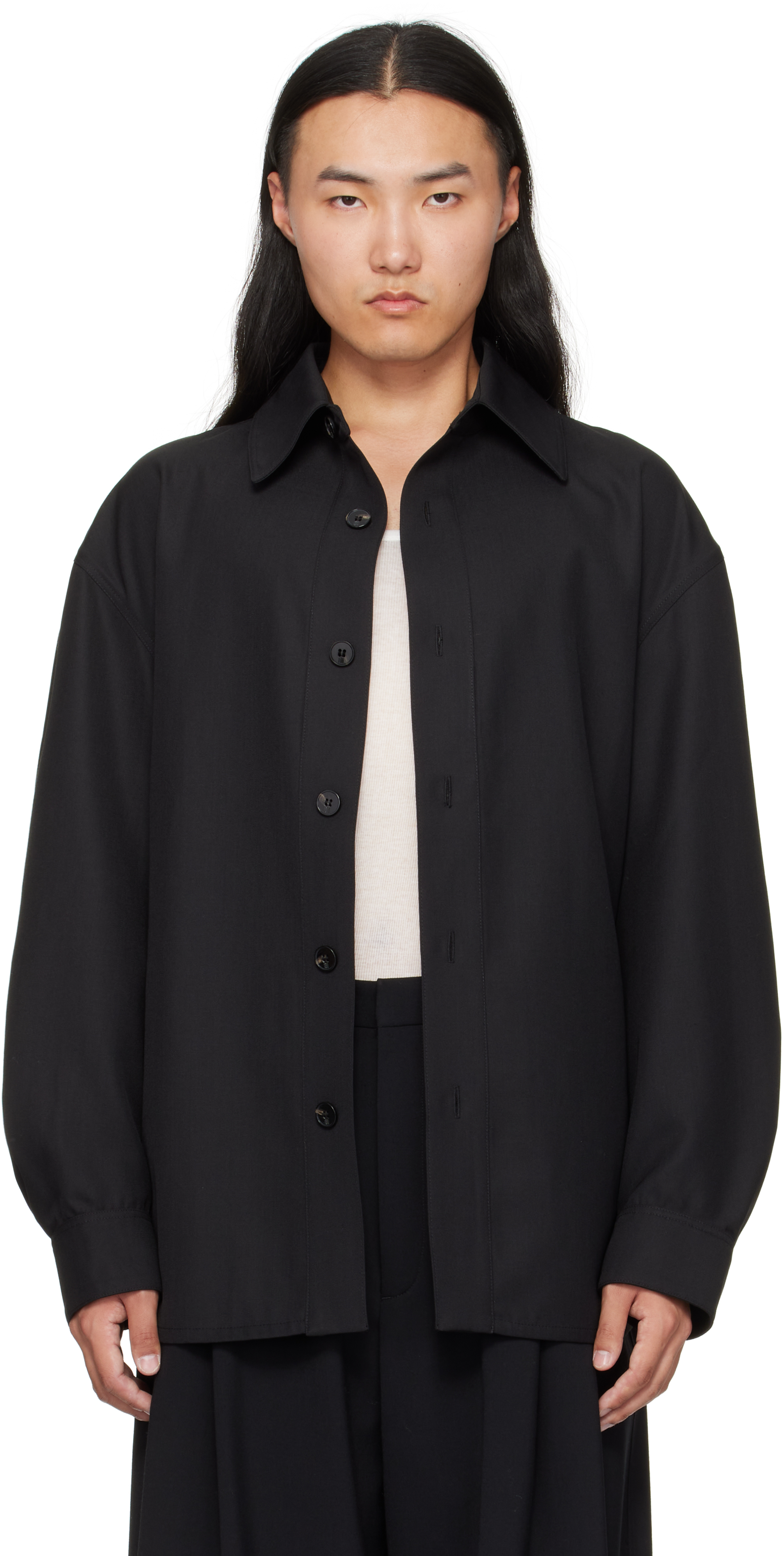 Lgn Louis Gabriel Nouchi Black Wool Overshirt In Black
