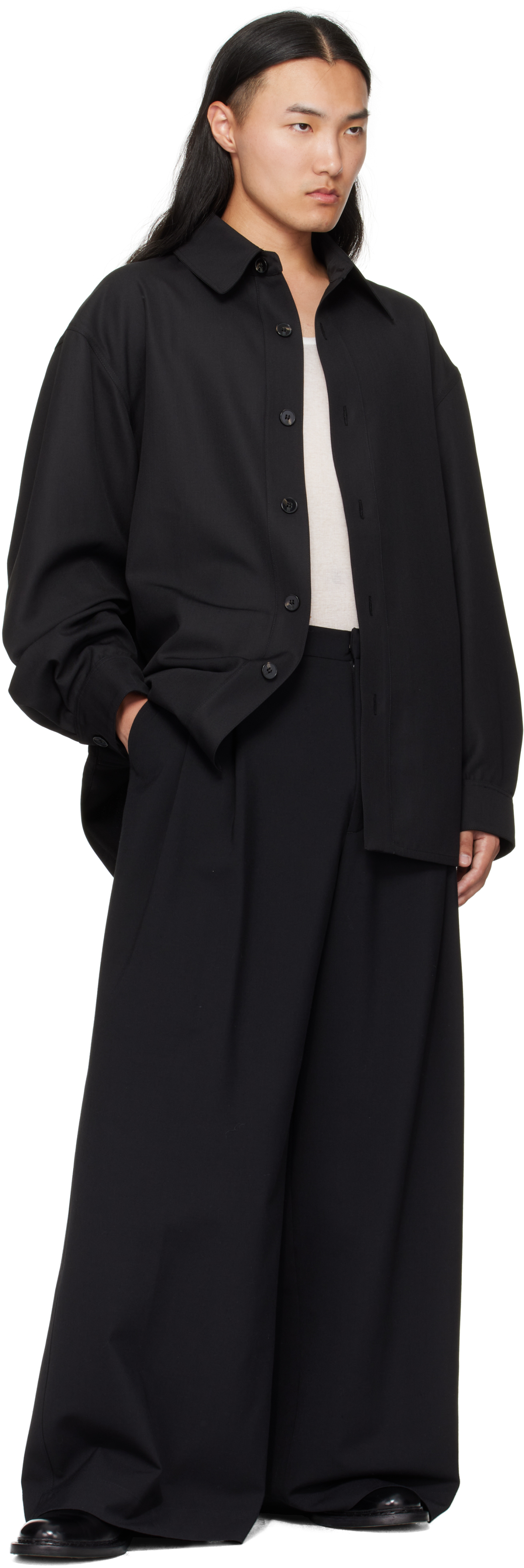Lgn Louis Gabriel Nouchi Black Wool Overshirt In Black
