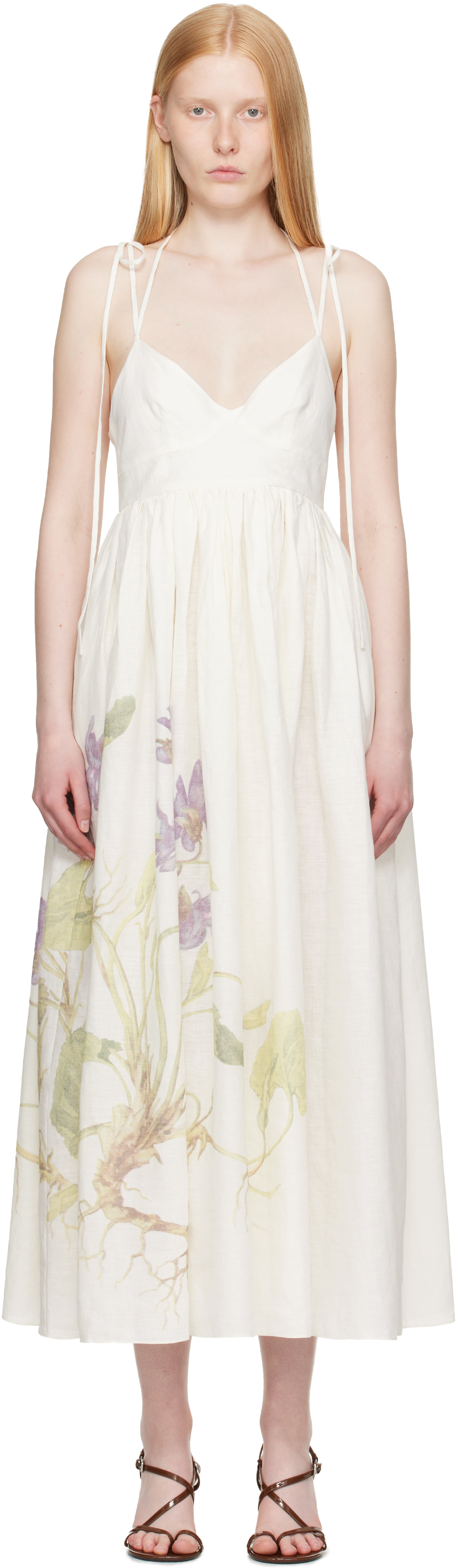 ERDEM OFF-WHITE STRAPPY FIT & FLARE MIDI DRESS 