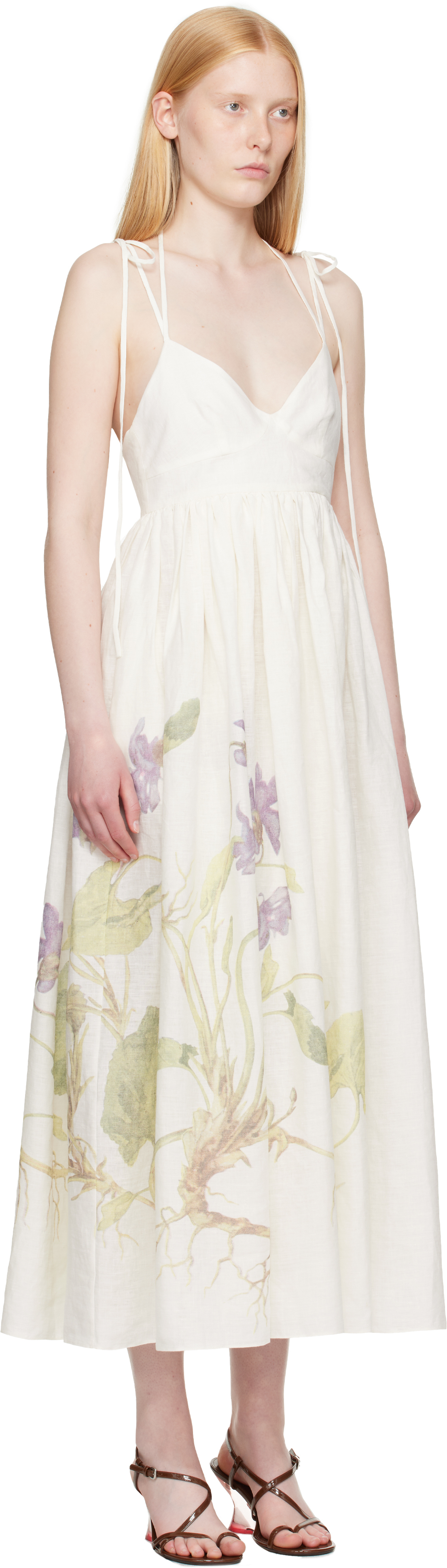 ERDEM OFF-WHITE STRAPPY FIT & FLARE MIDI DRESS 