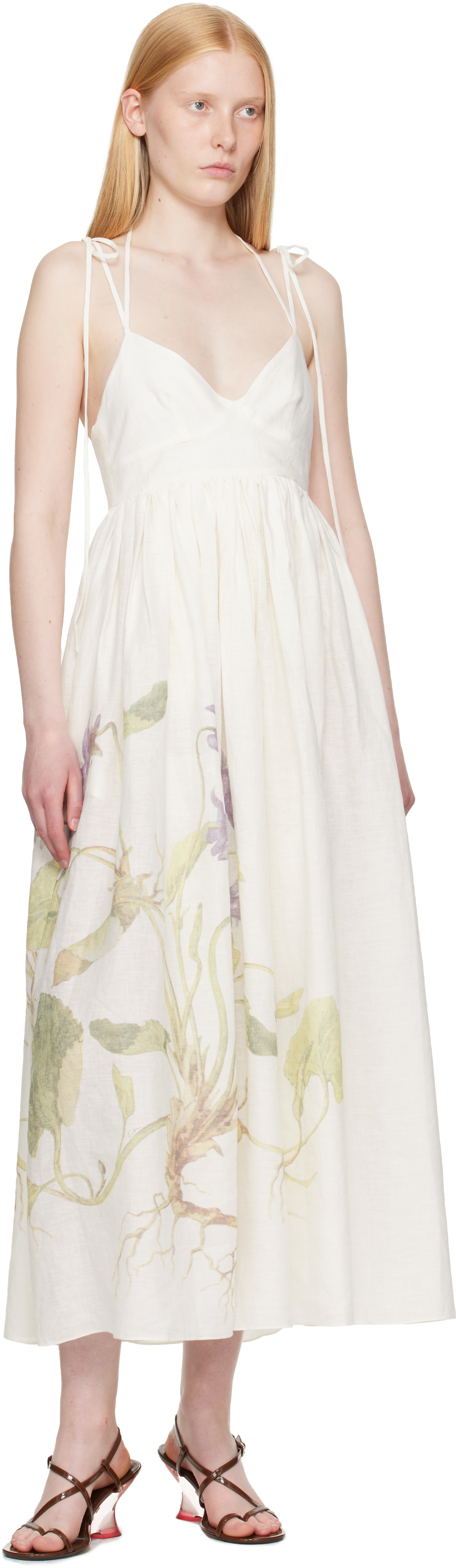 ERDEM OFF-WHITE STRAPPY FIT & FLARE MIDI DRESS 