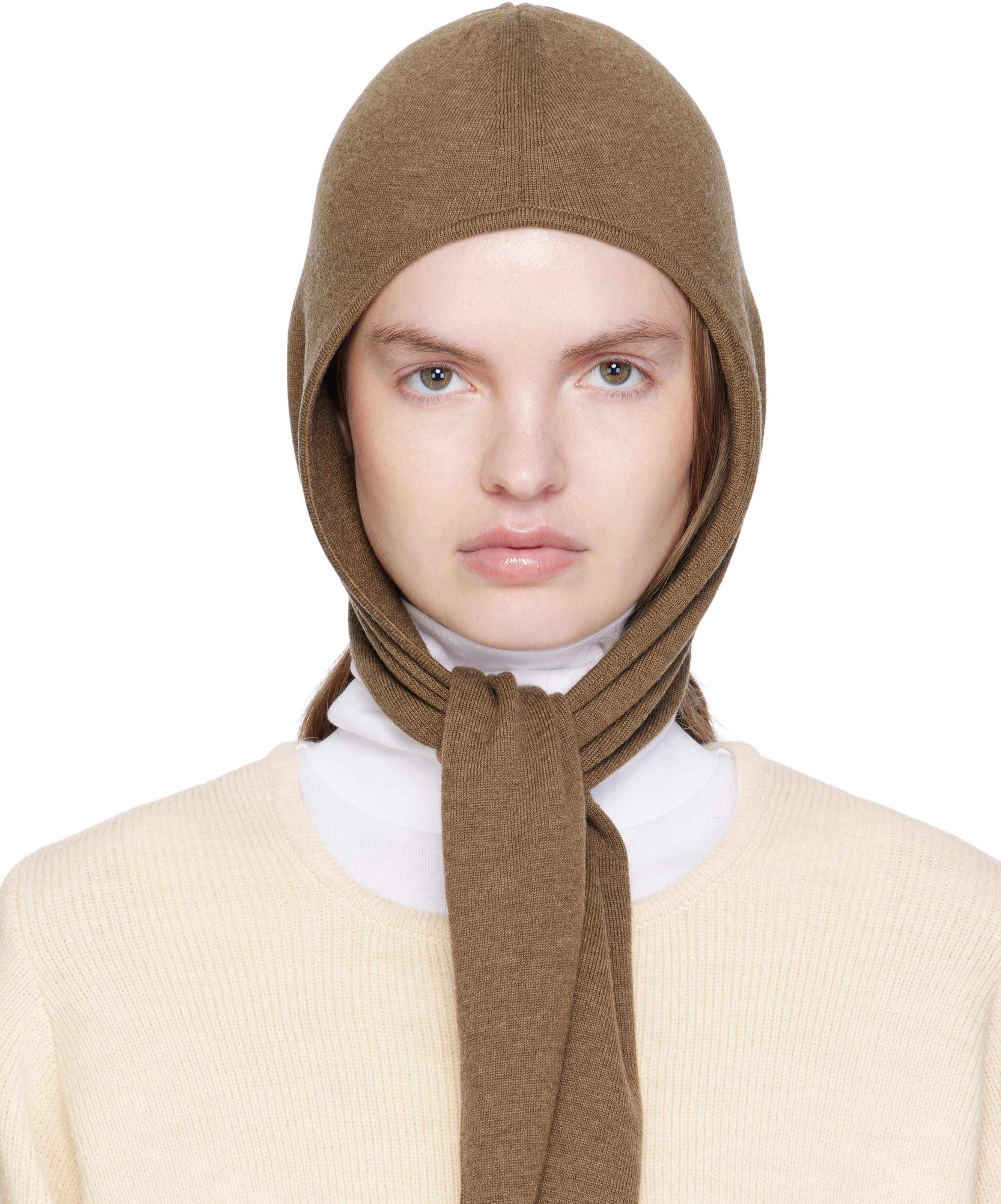 Lemaire Brown Fine Wool Head Scarf Hood In Brown