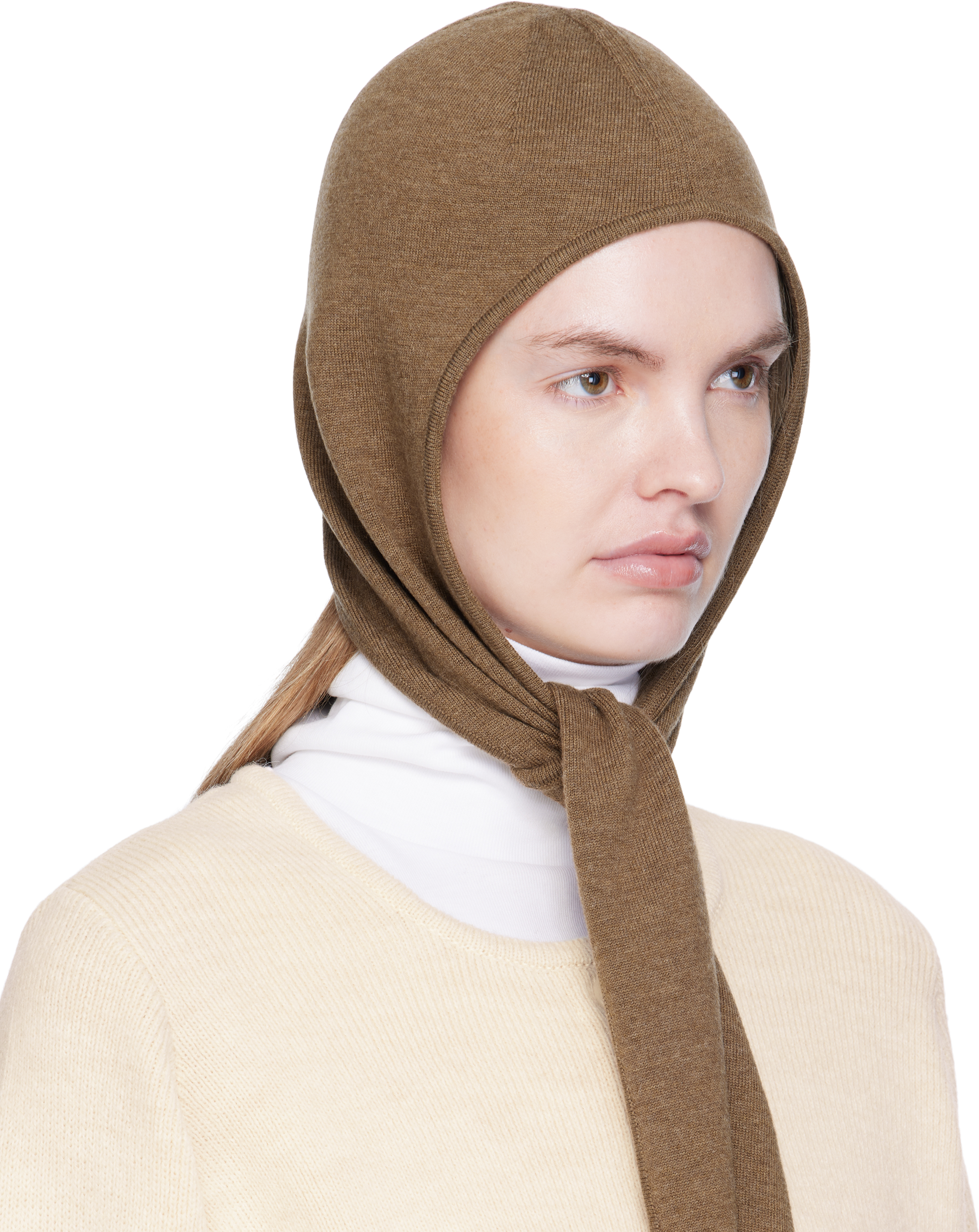 Lemaire Brown Fine Wool Head Scarf Hood In Brown