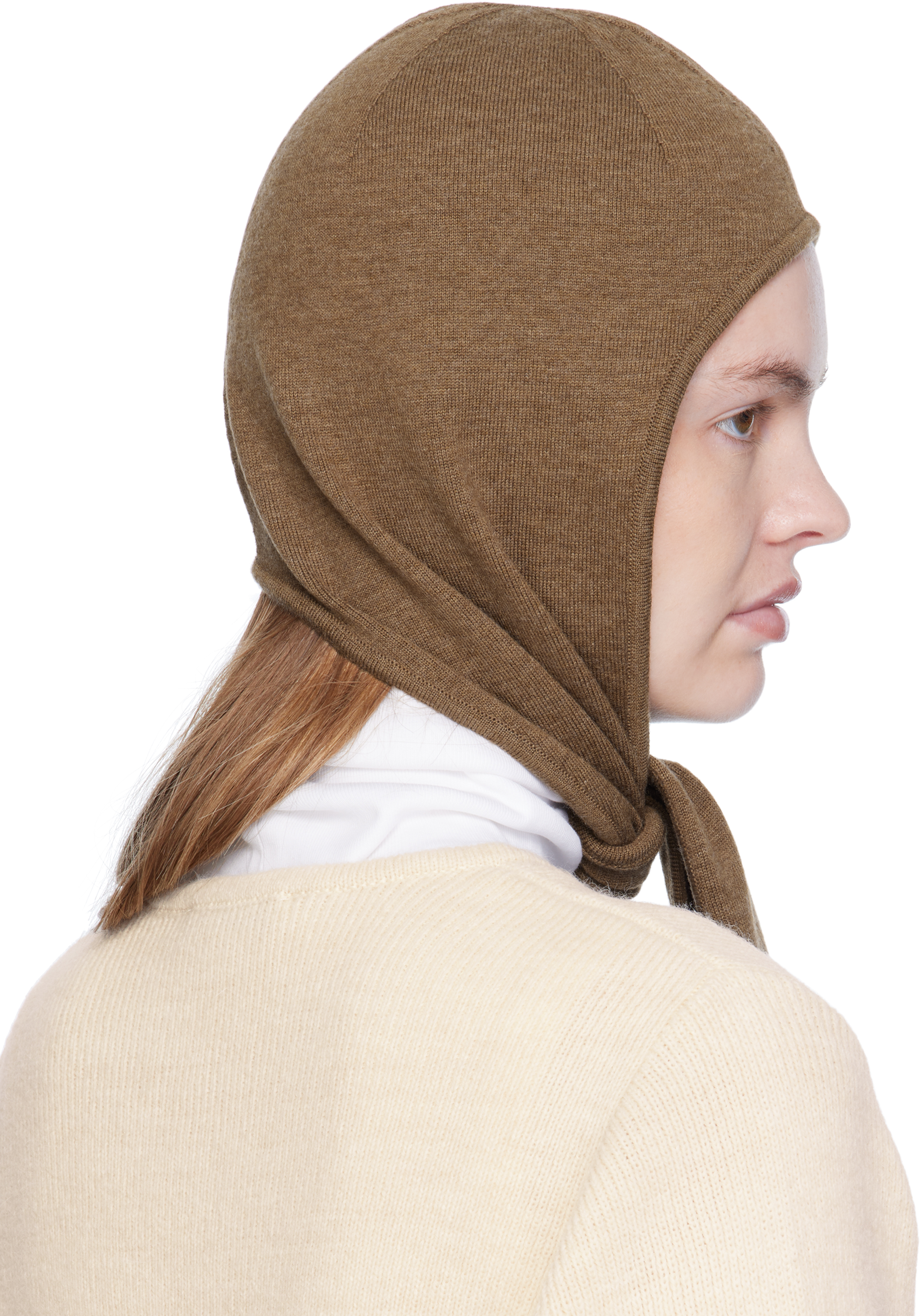 Lemaire Brown Fine Wool Head Scarf Hood In Brown