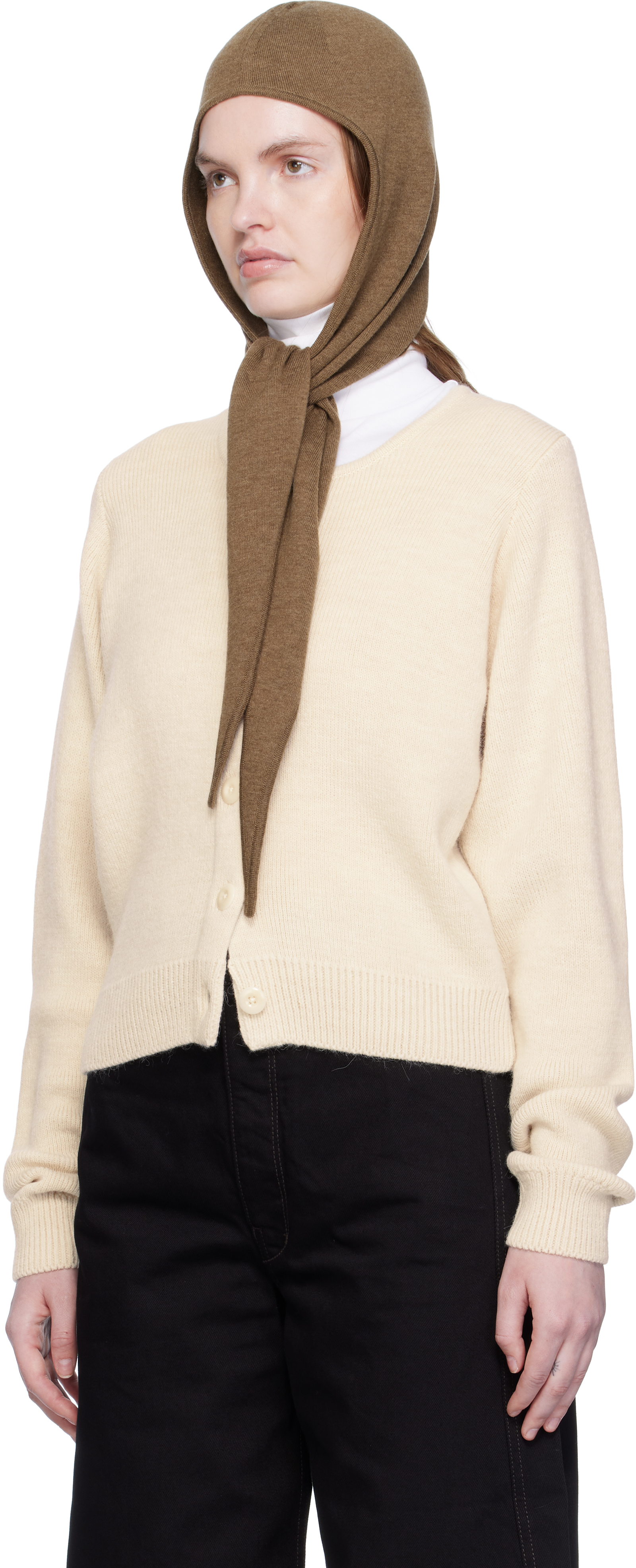 Lemaire Brown Fine Wool Head Scarf Hood In Brown