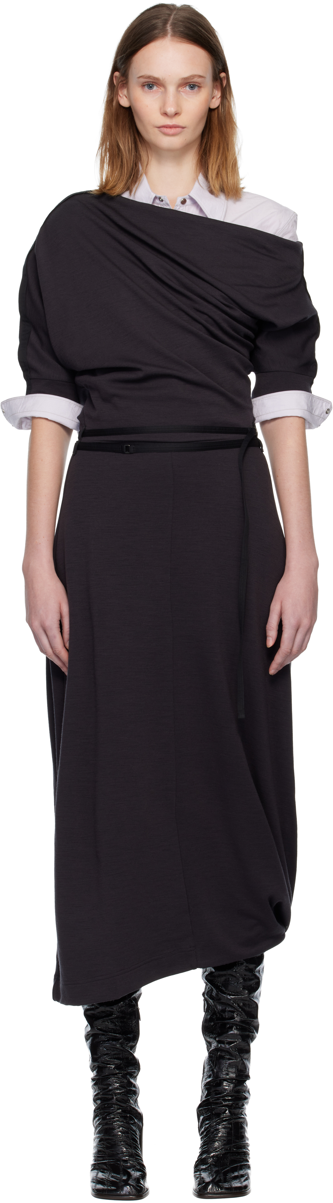 black dress above knee length SLEEVELESS KNEE LENGTH BLACK DRESS W/ DOUBLE CHIFFON LAYER| Women's  Designer Clothing Australia main image 0