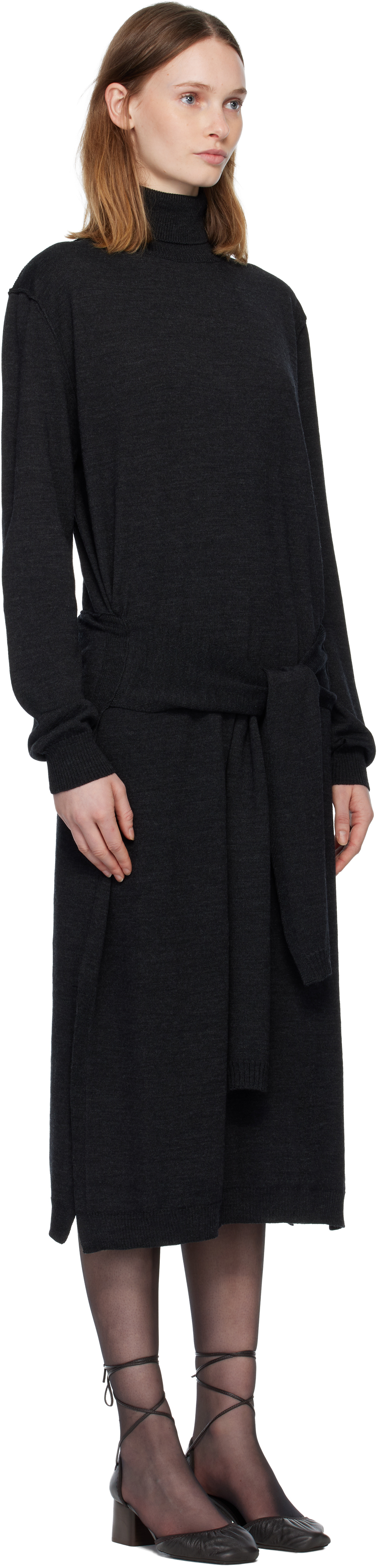 Lemaire Gray Trompe L'oeil Midi Dress In Black