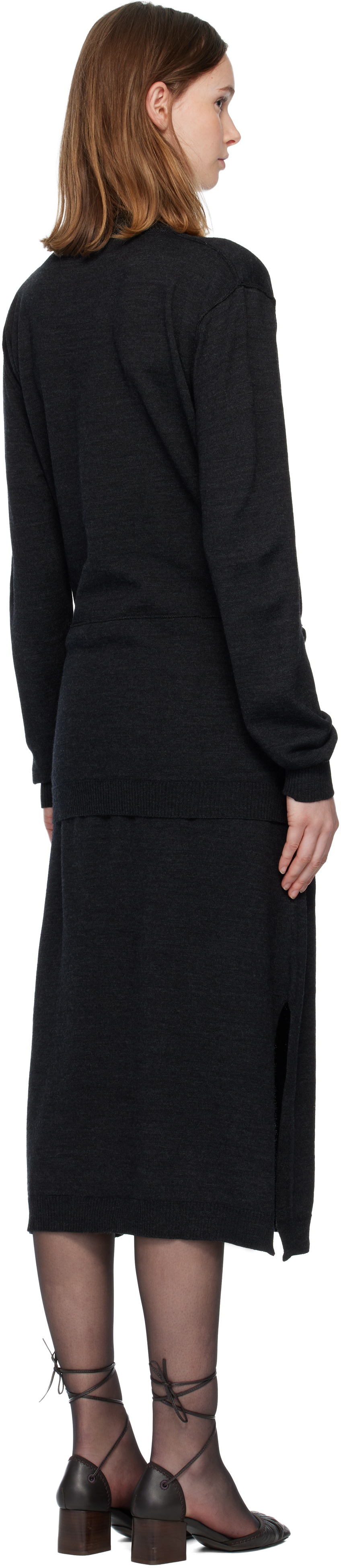 Lemaire Gray Trompe L'oeil Midi Dress In Black