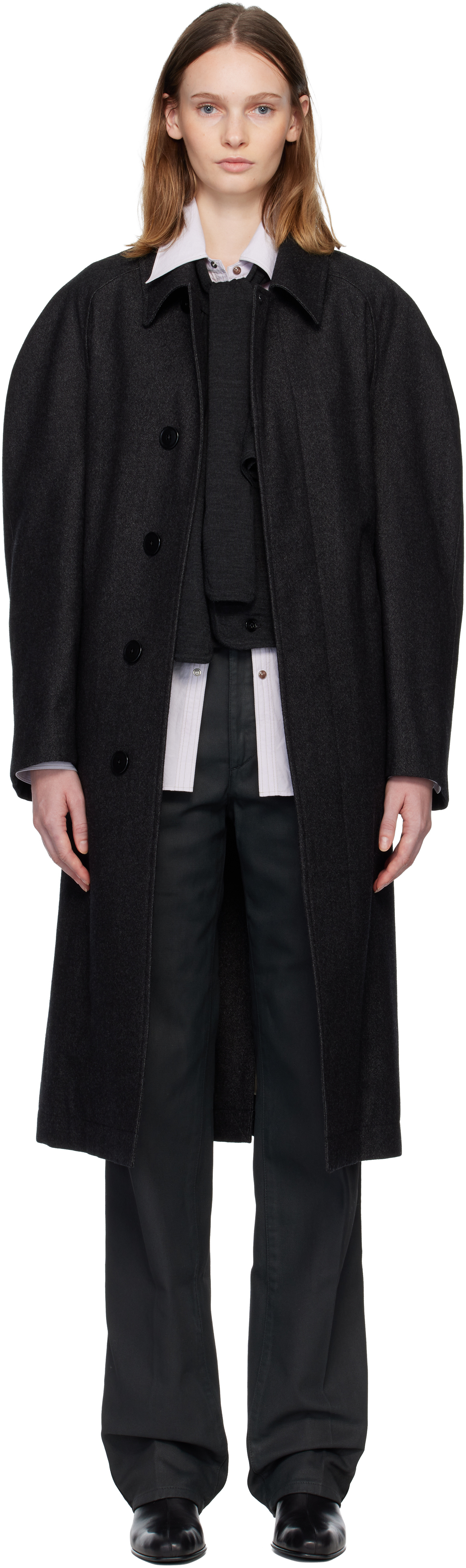 Gray Raglan Sleeve Coat by LEMAIRE on Sale