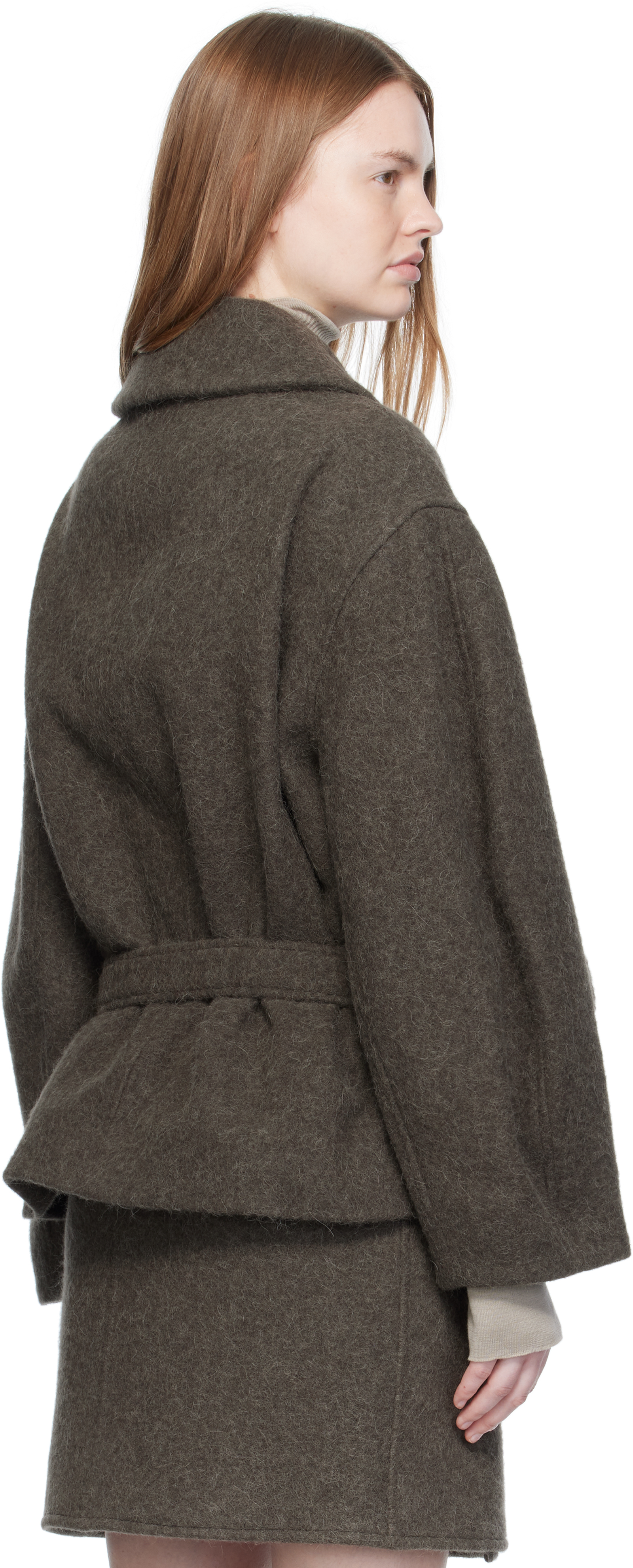 Lemaire Khaki Short Asymmetrical Bathrobe Coat In Burgundy