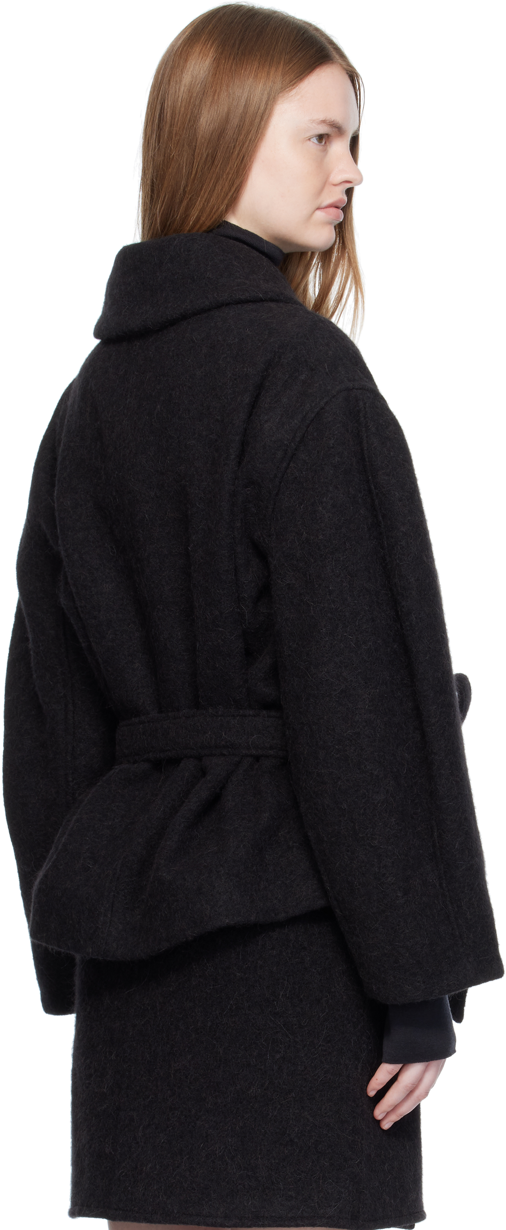 Lemaire Black Short Asymmetrical Bathrobe Coat In Multi