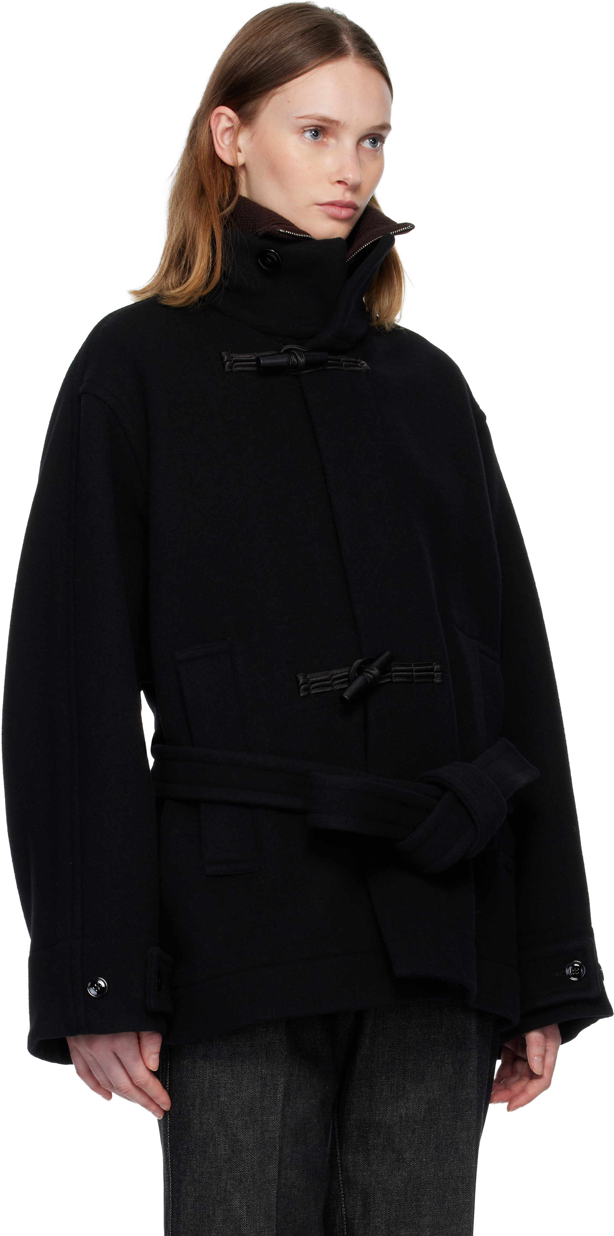 Lemaire Short Duffle Coat In Black