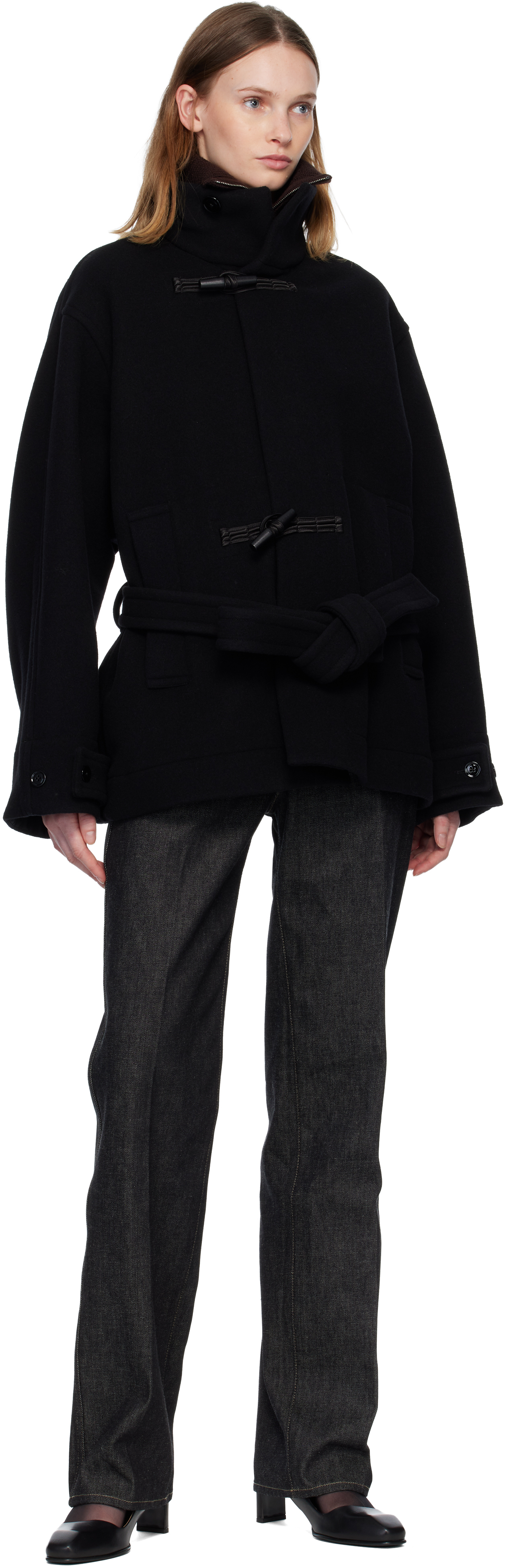 Lemaire Short Duffle Coat In Black