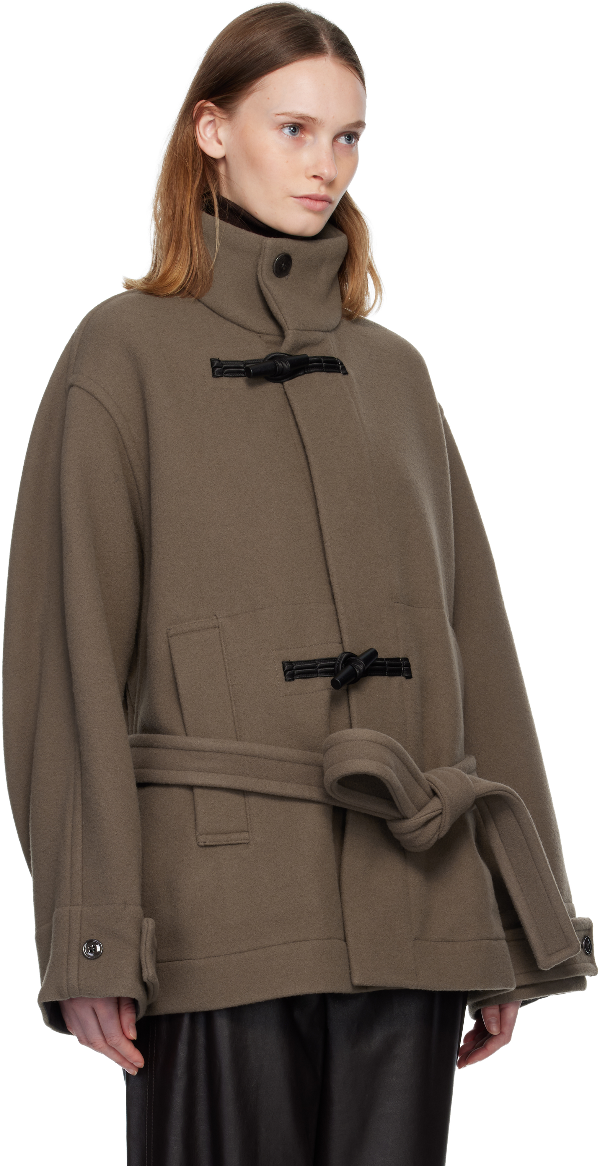 Lemaire Taupe Short Duffle Coat In Brown