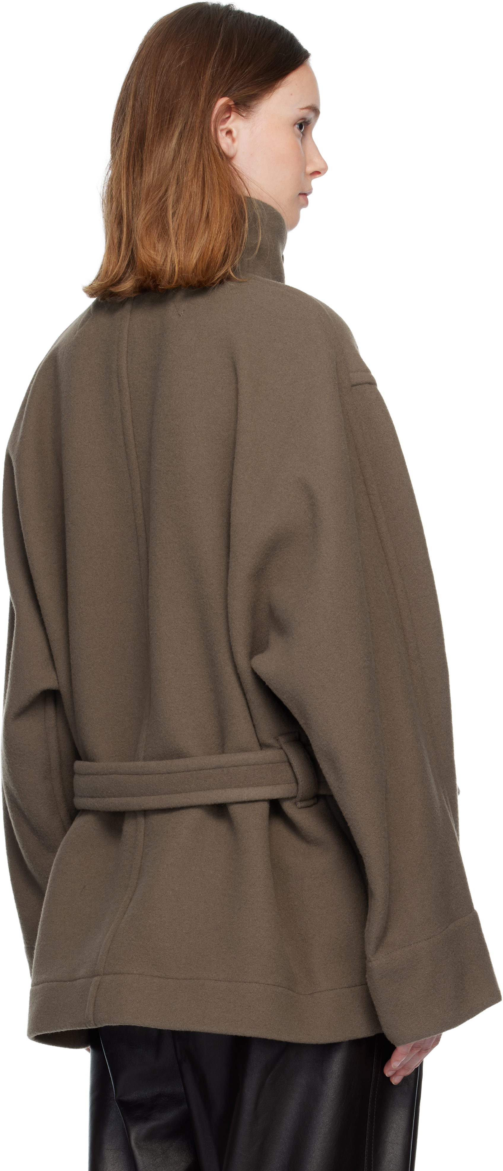 Lemaire Taupe Short Duffle Coat In Brown