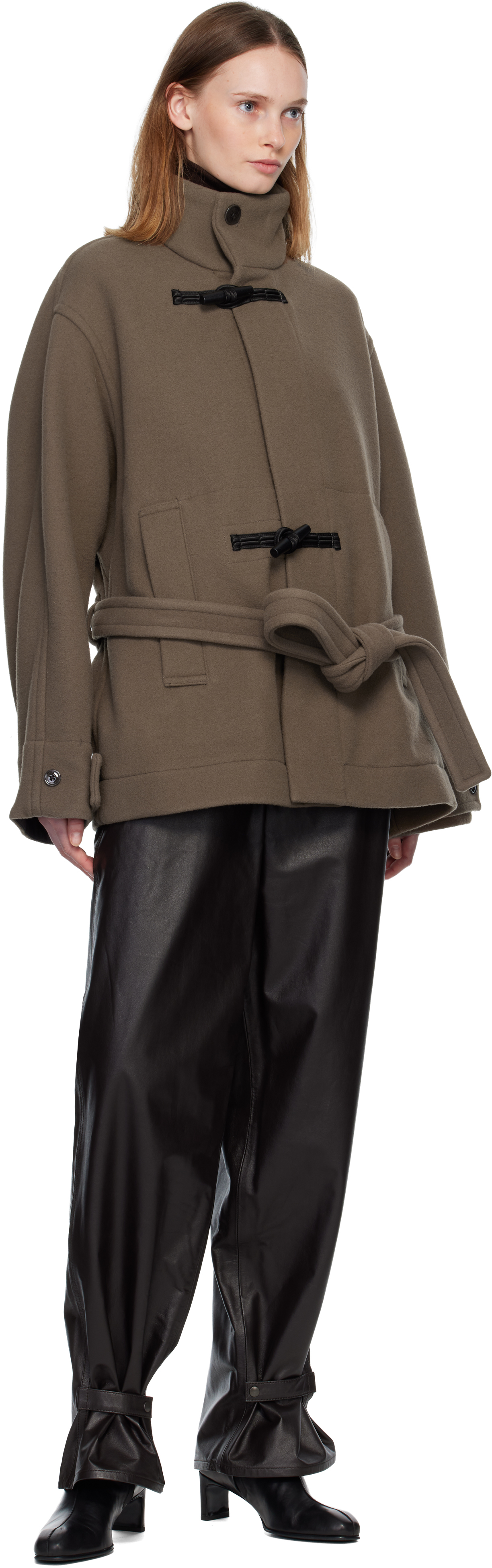 Lemaire Taupe Short Duffle Coat In Brown