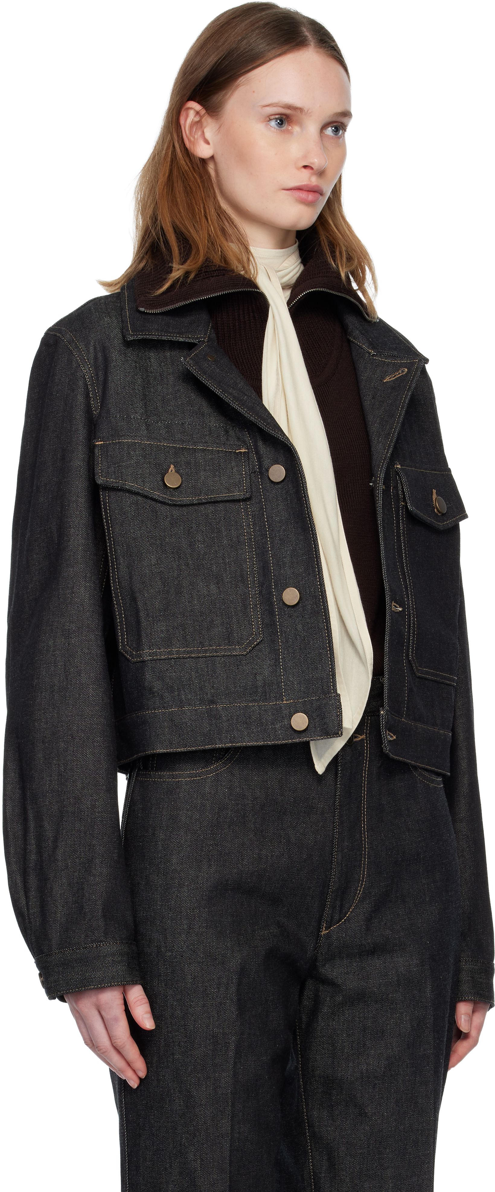 Lemaire Navy Cropped Blouson Denim Jacket