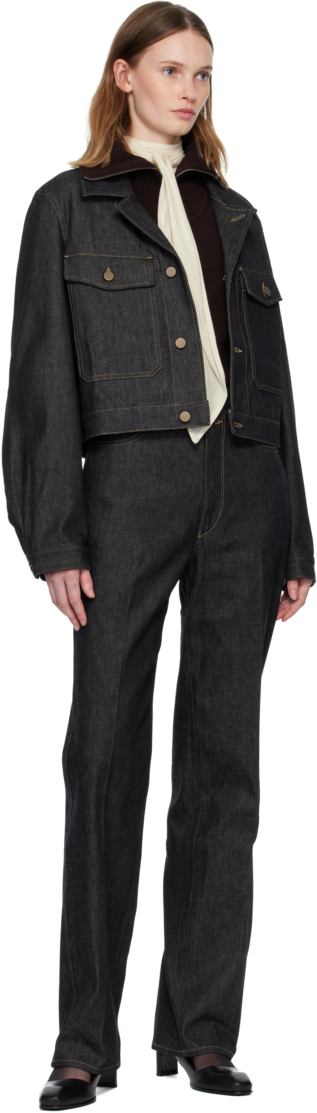 Lemaire Navy Cropped Blouson Denim Jacket