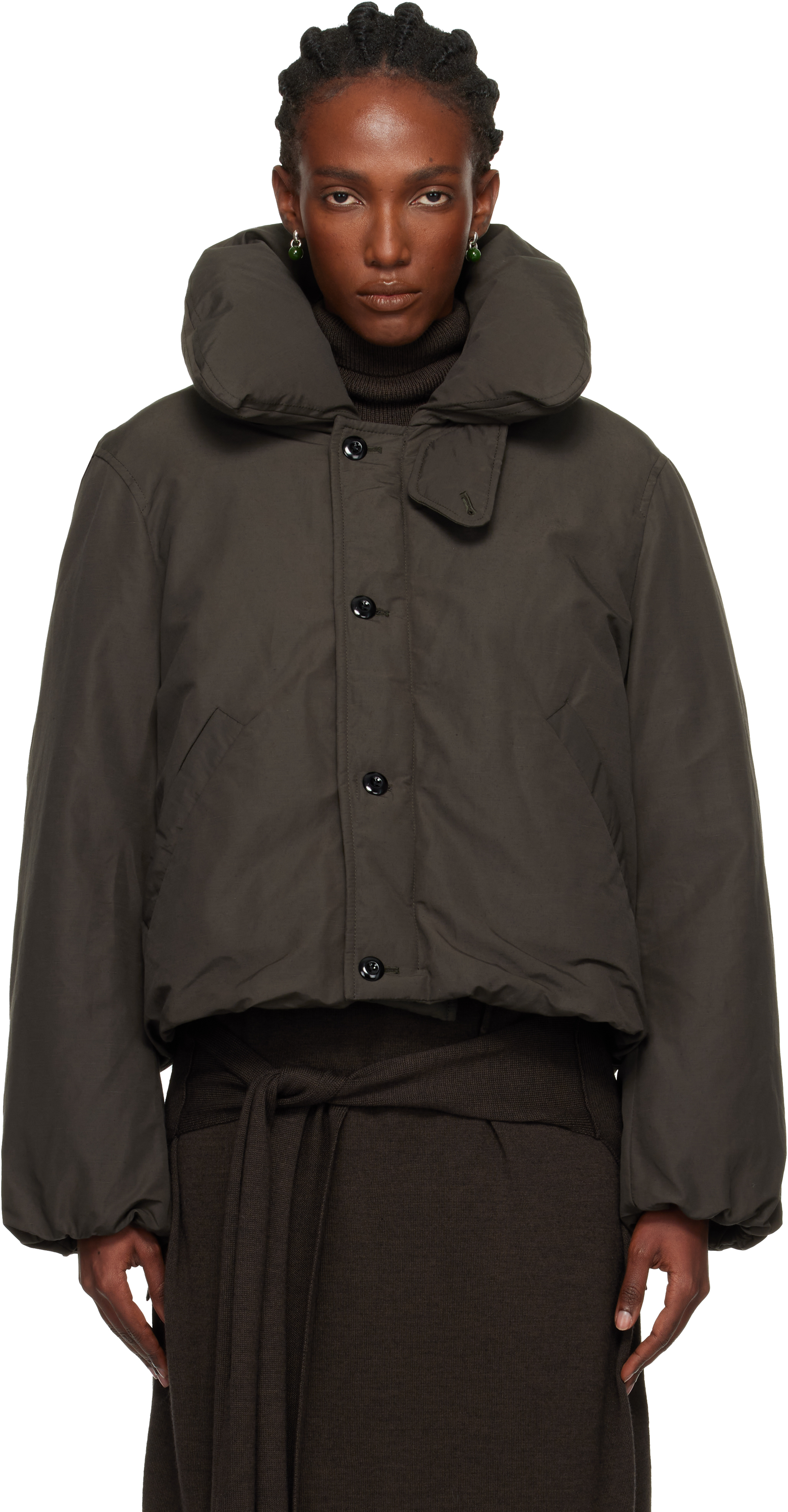 Lemaire Brown Short Puffer Blouson Down Jacket In Gray