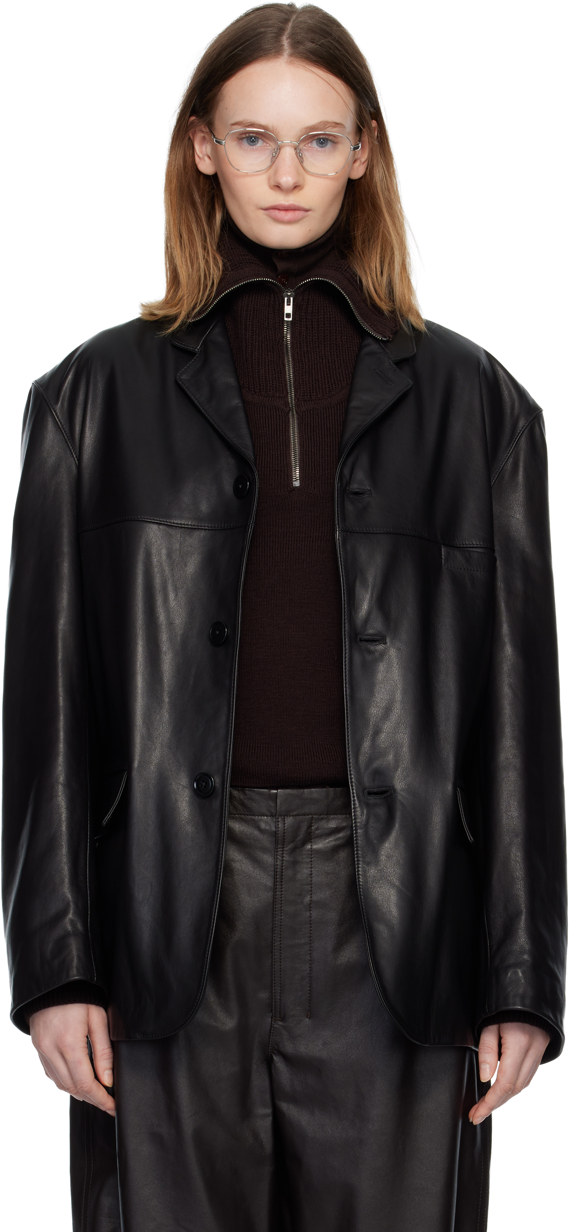 Lemaire Black Single Breasted Leather Jacket In Black