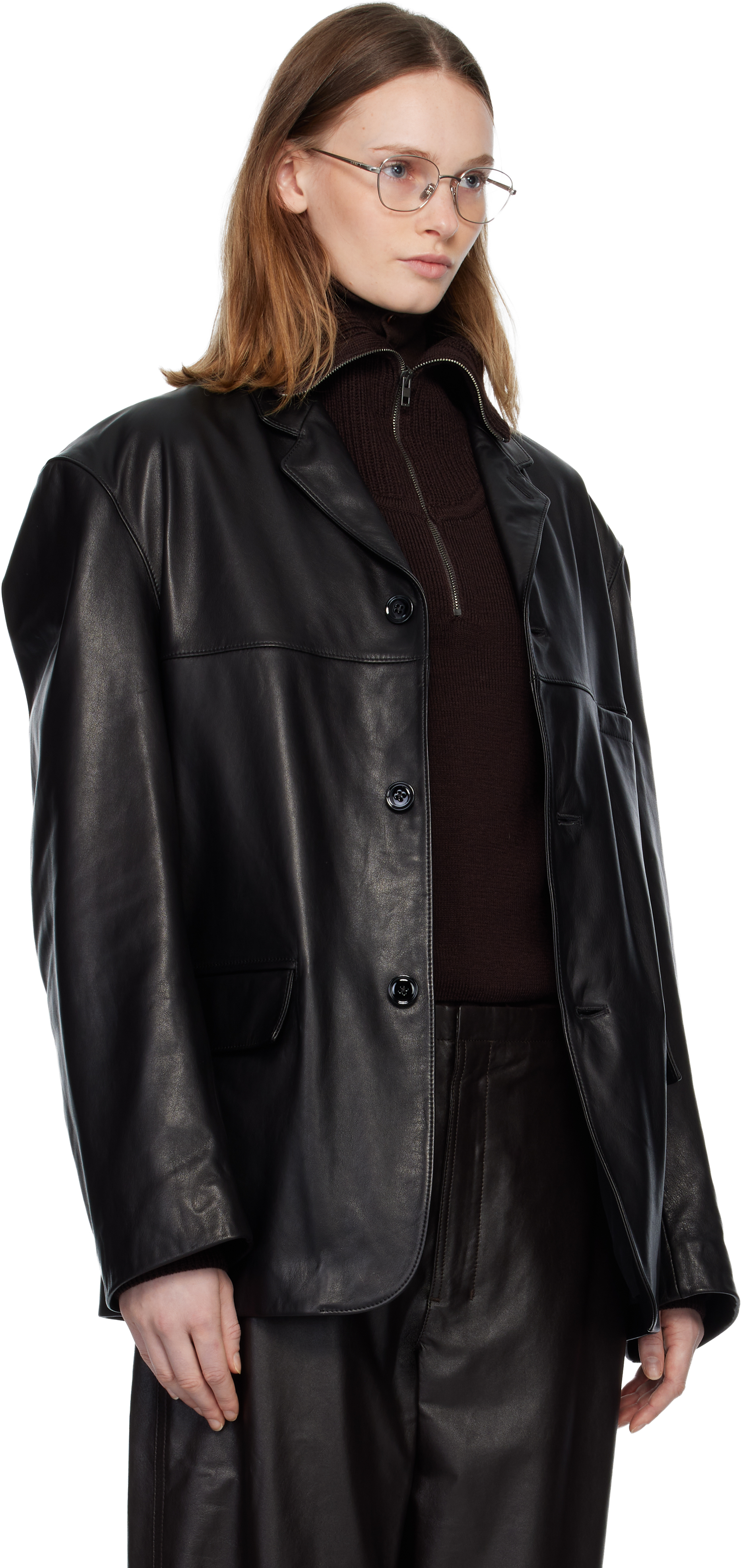 Lemaire Black Single Breasted Leather Jacket In Black