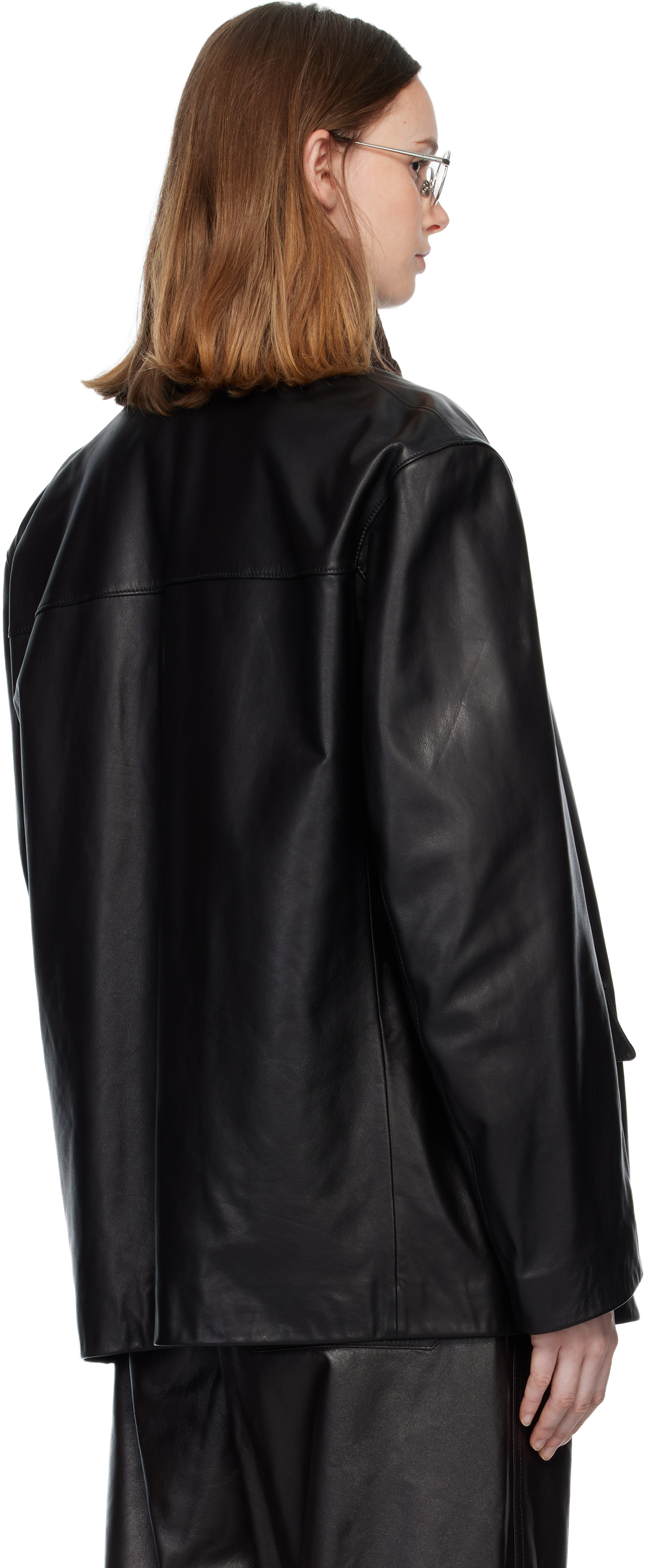Lemaire Black Single Breasted Leather Jacket In Black