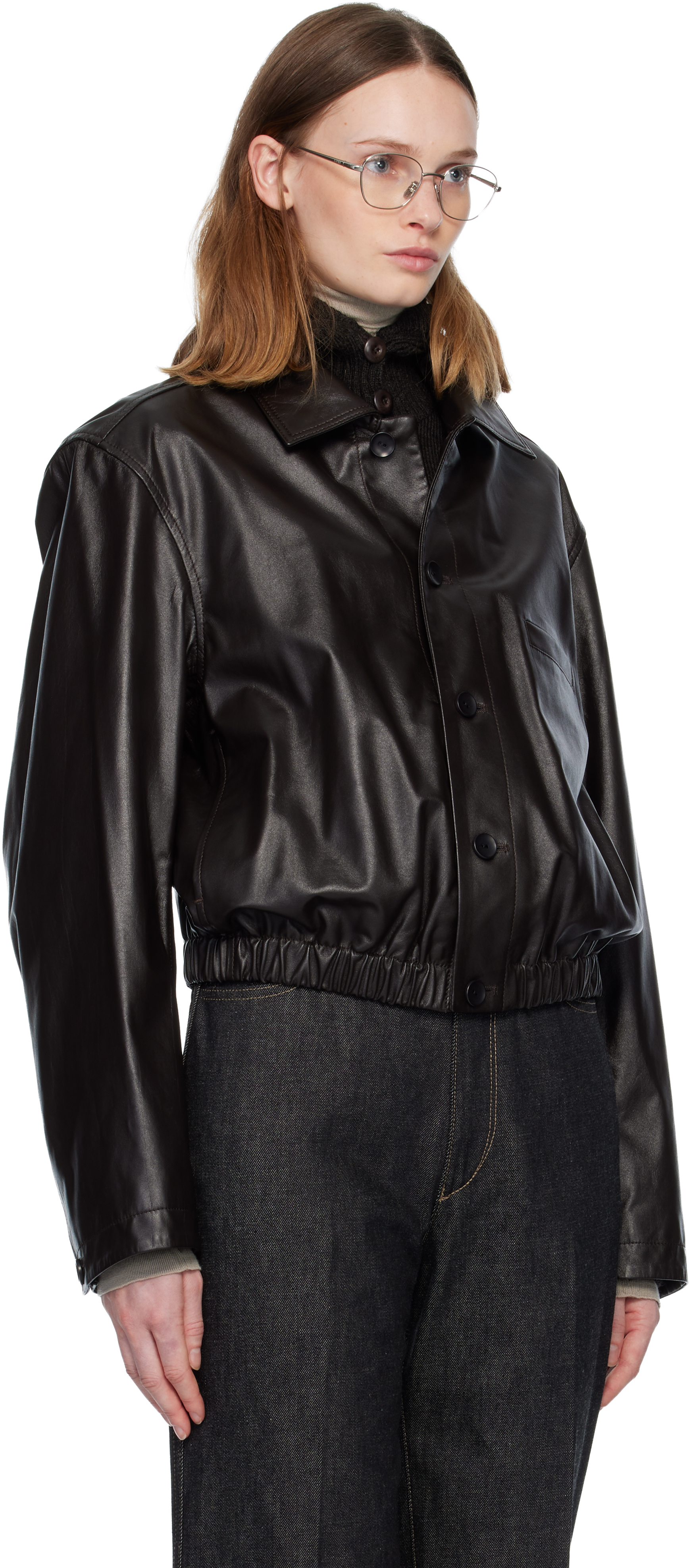 Lemaire Brown Soft Leather Jacket In Brown