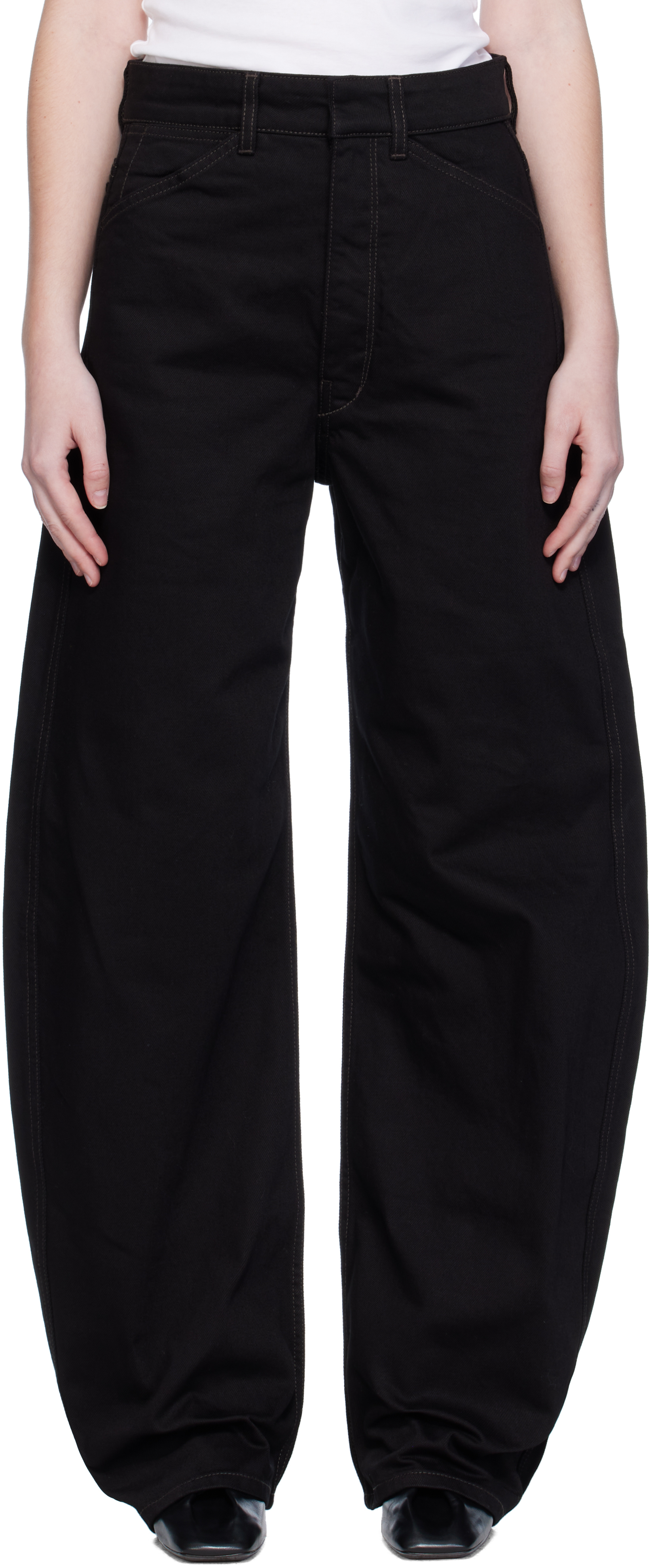 Lemaire Black High Waisted Curved Jeans In Black
