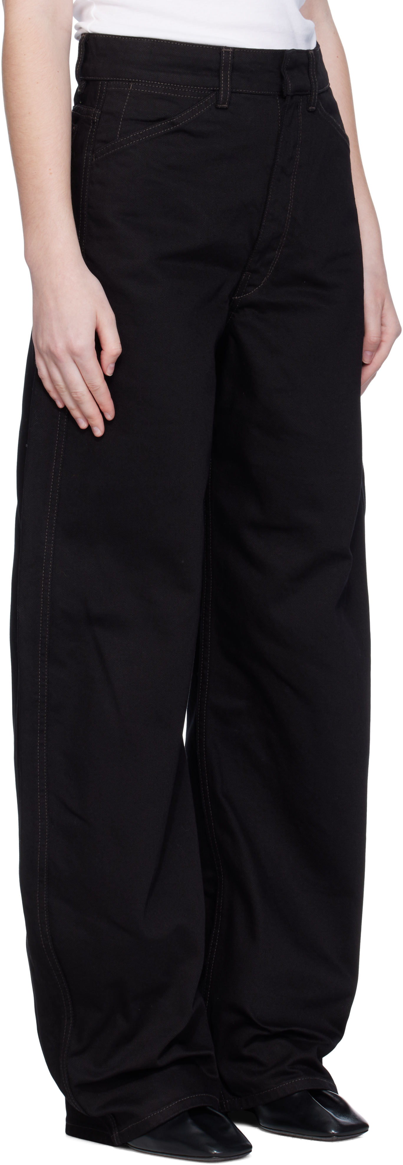 Lemaire Black High Waisted Curved Jeans In Black