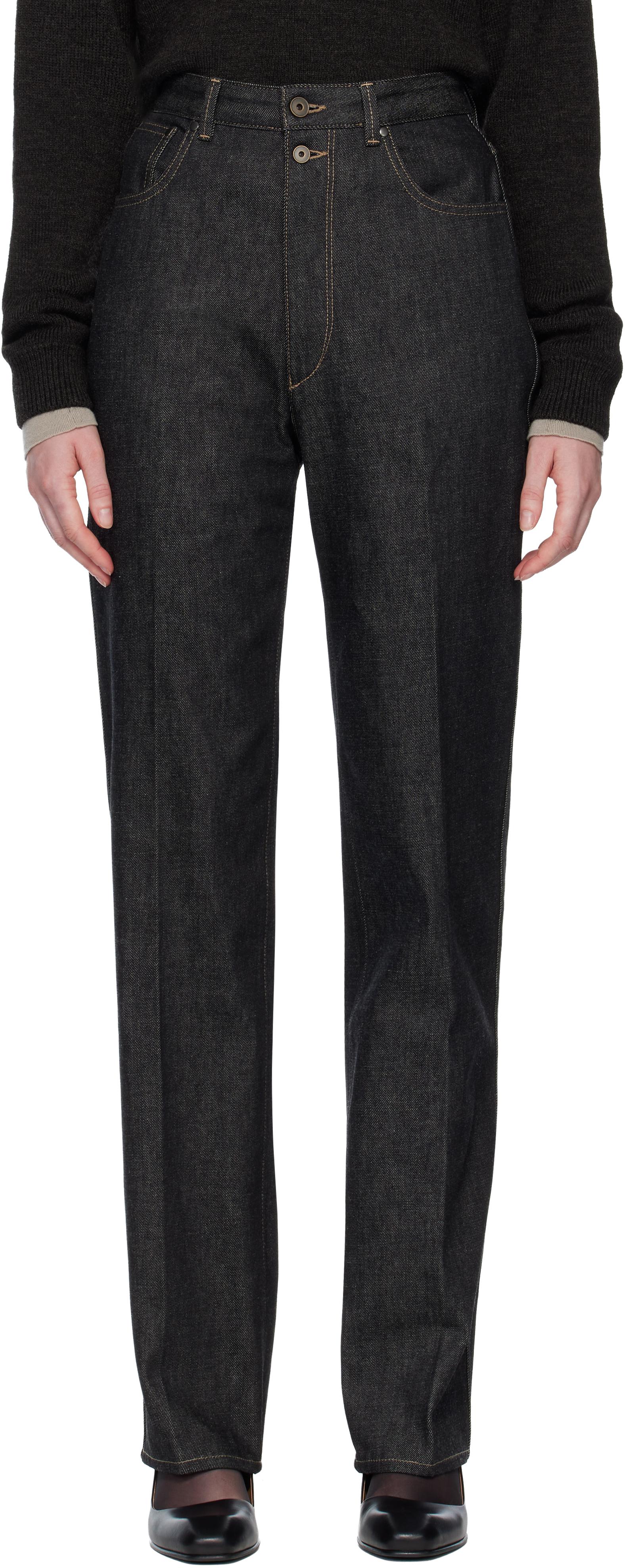 Lemaire Navy High Waisted Straight Jeans In Black