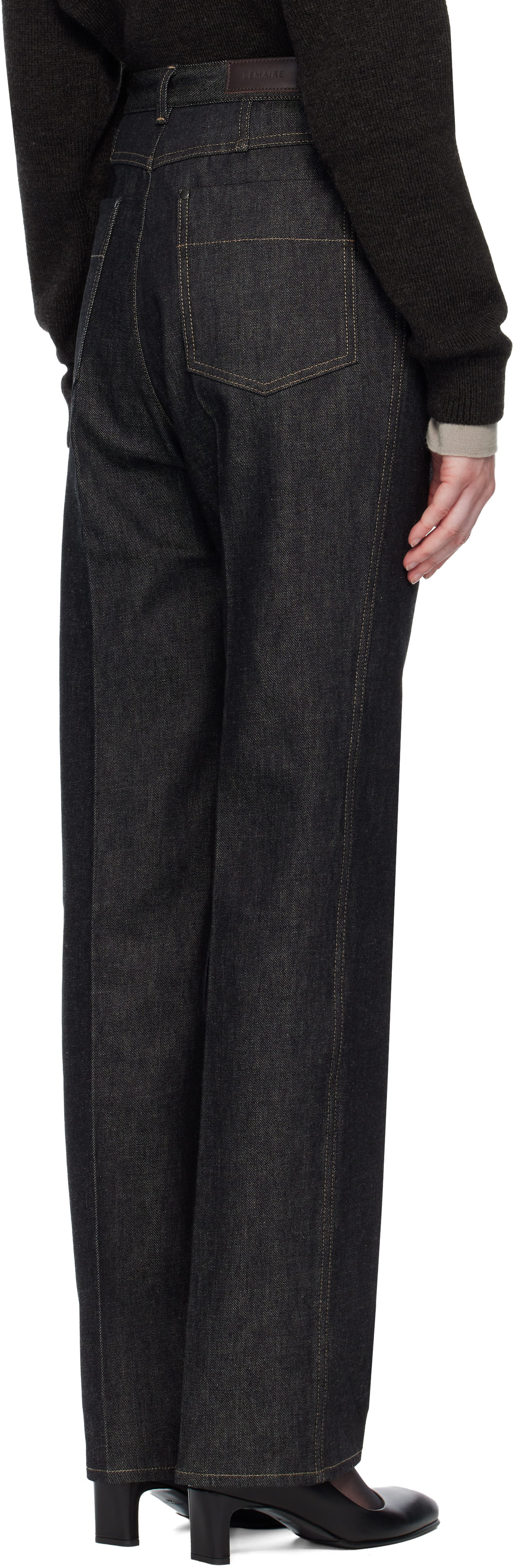 Lemaire Navy High Waisted Straight Jeans In Black