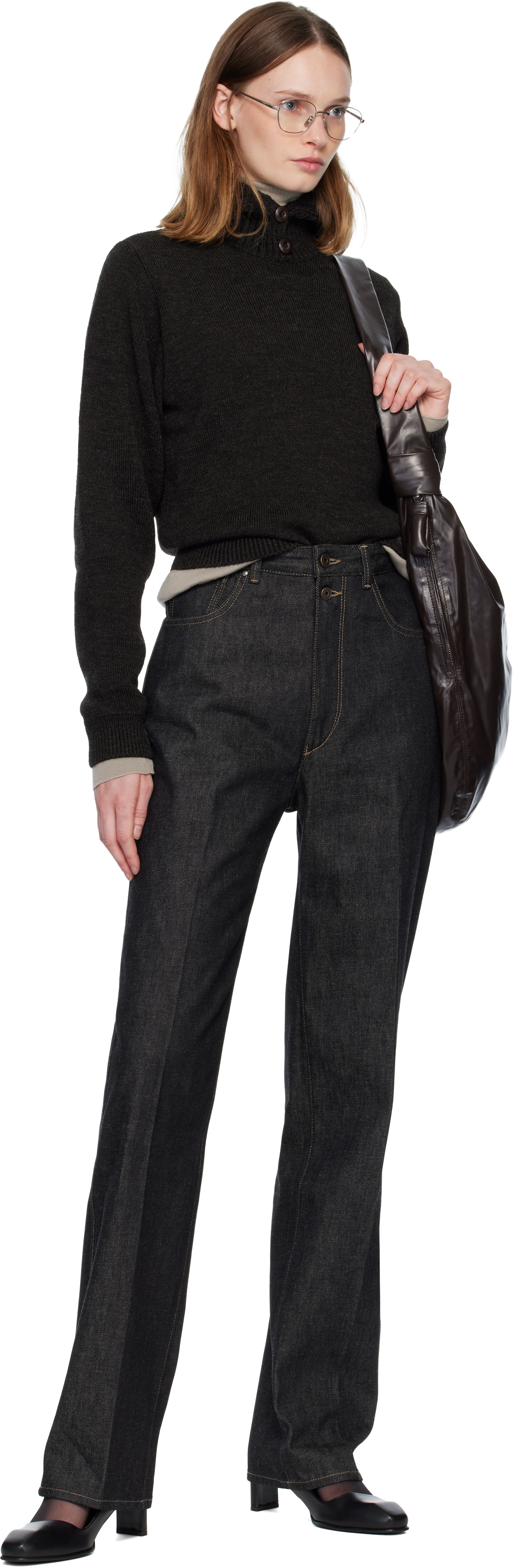 Lemaire Navy High Waisted Straight Jeans In Black