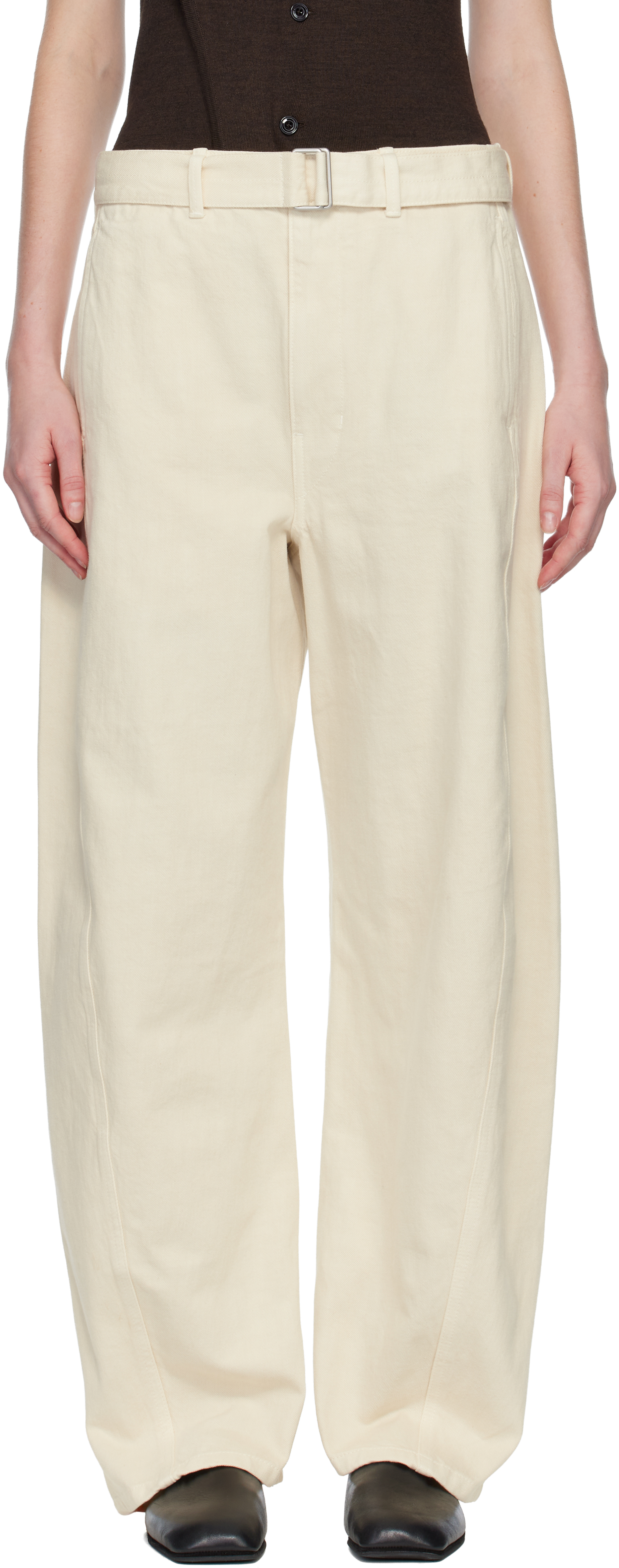 Lemaire Pants With "twisted" Belt In Neutral